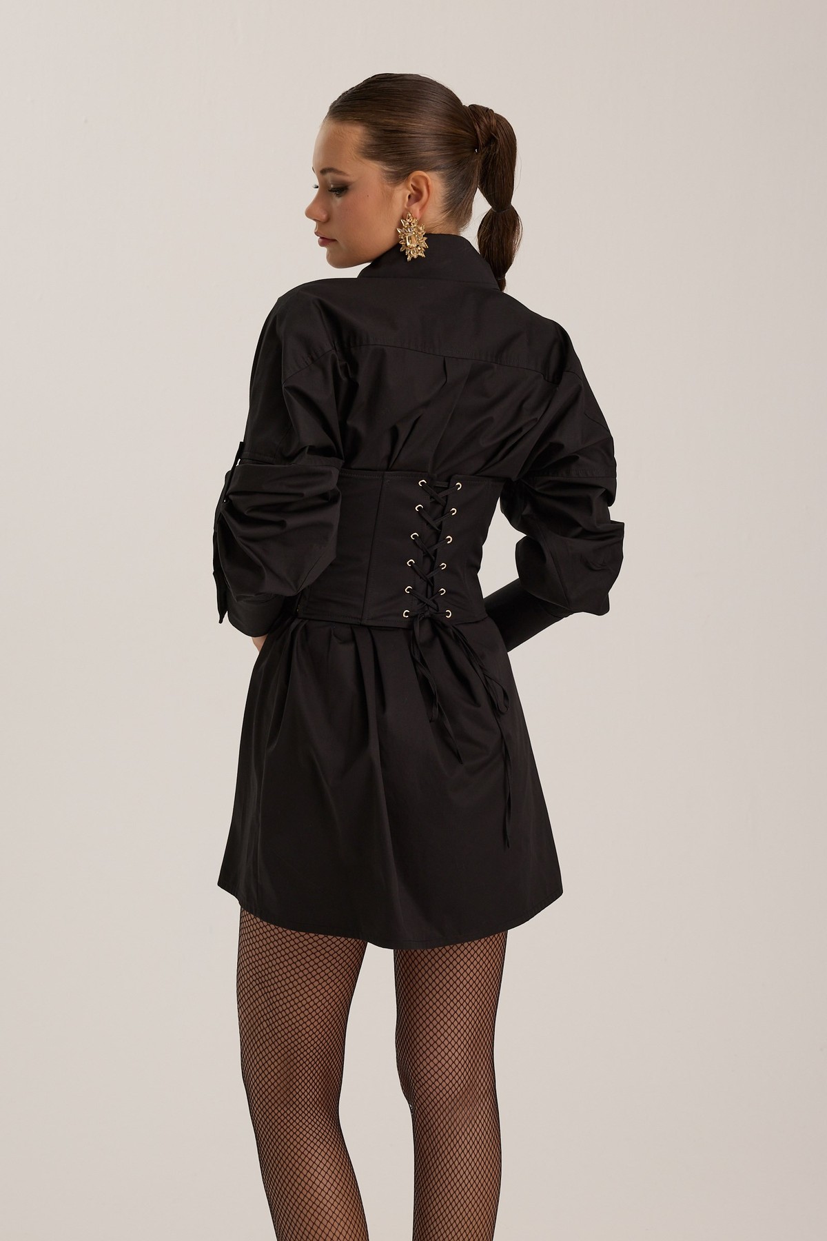 Era Corset %100 Cotton Shirt Black