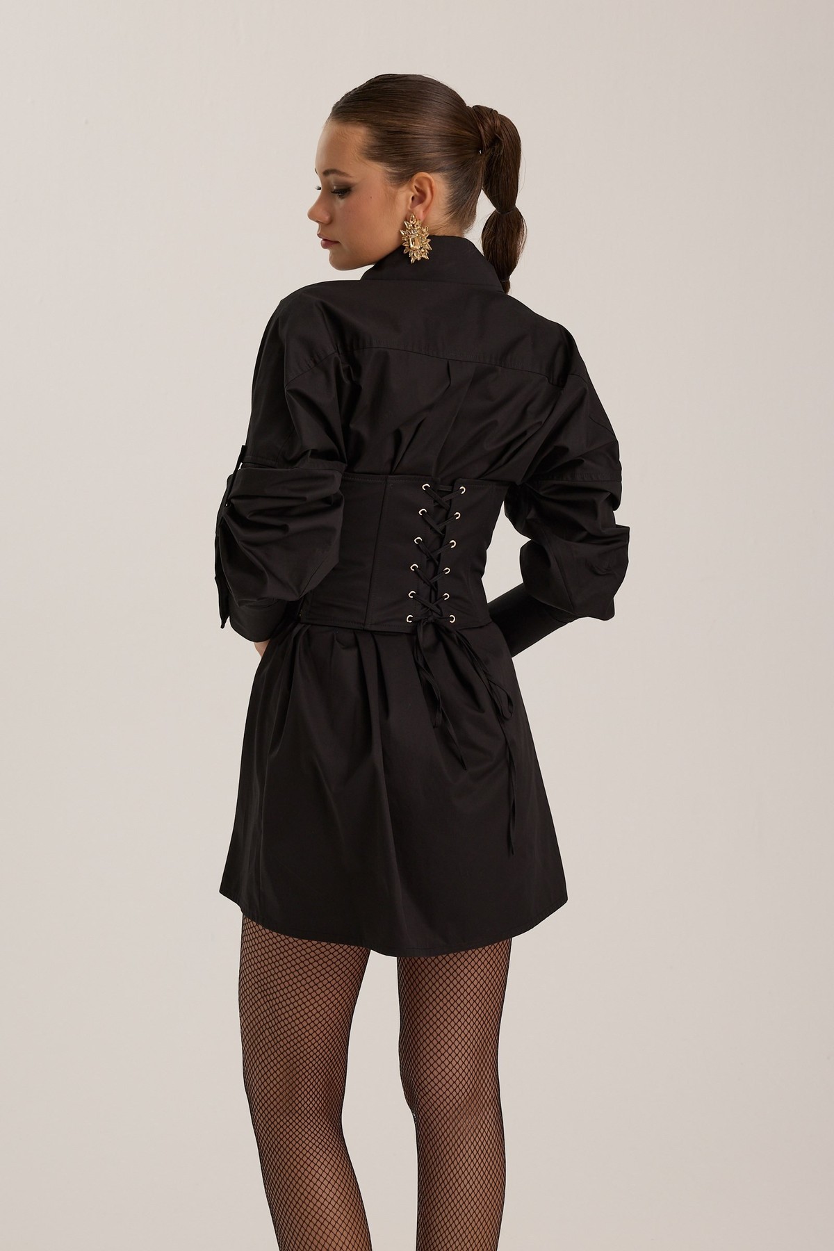 Era Corset %100 Cotton Shirt Black