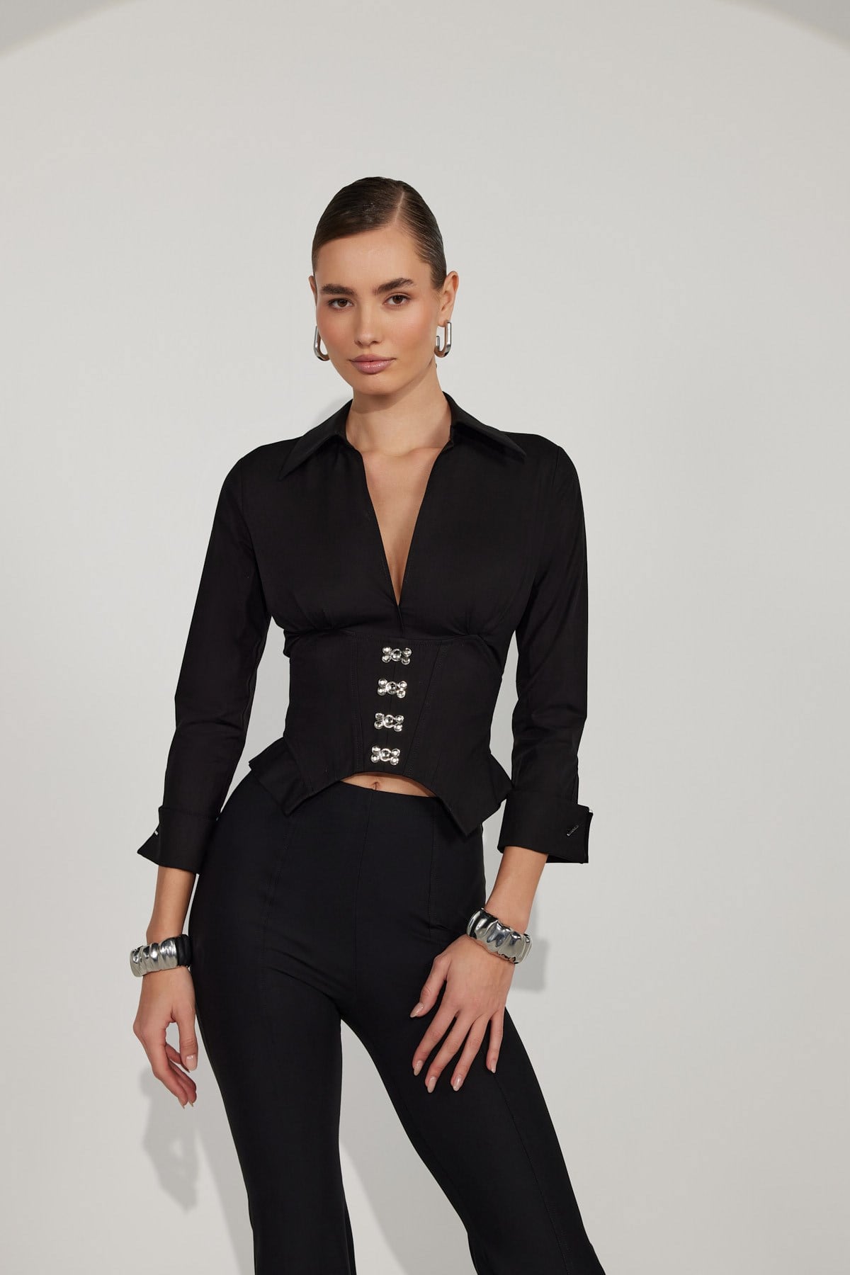 Essential 100% Cotton Corset Shirt Black
