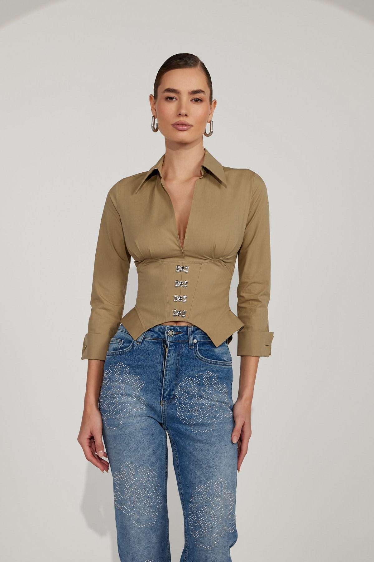 Essential 100% Cotton Corset Shirt Bronze Brown
