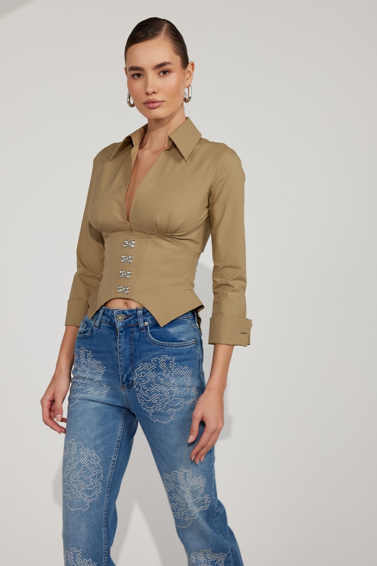 Essential 100% Cotton Corset Shirt Bronze Brown