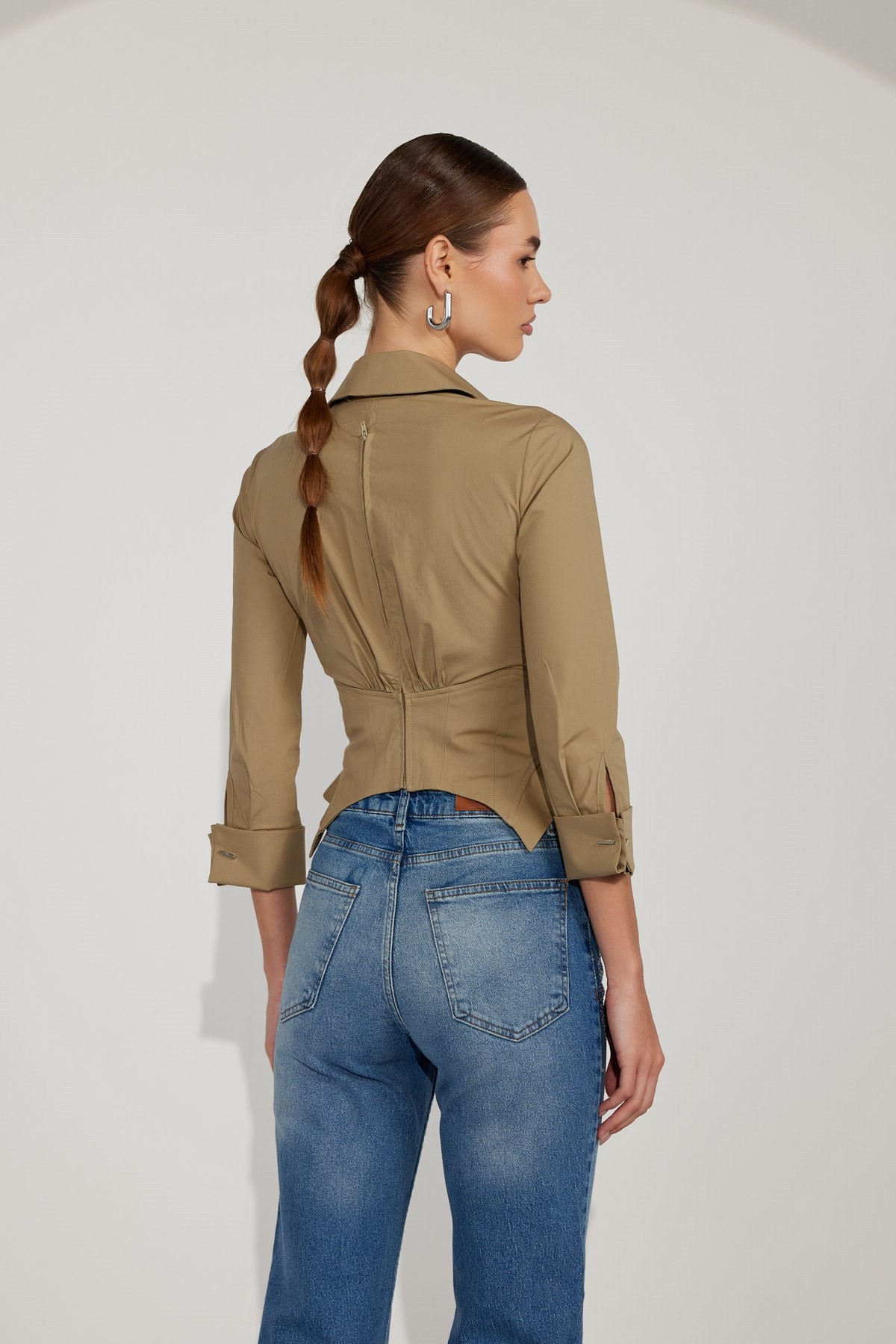 Essential 100% Cotton Corset Shirt Bronze Brown