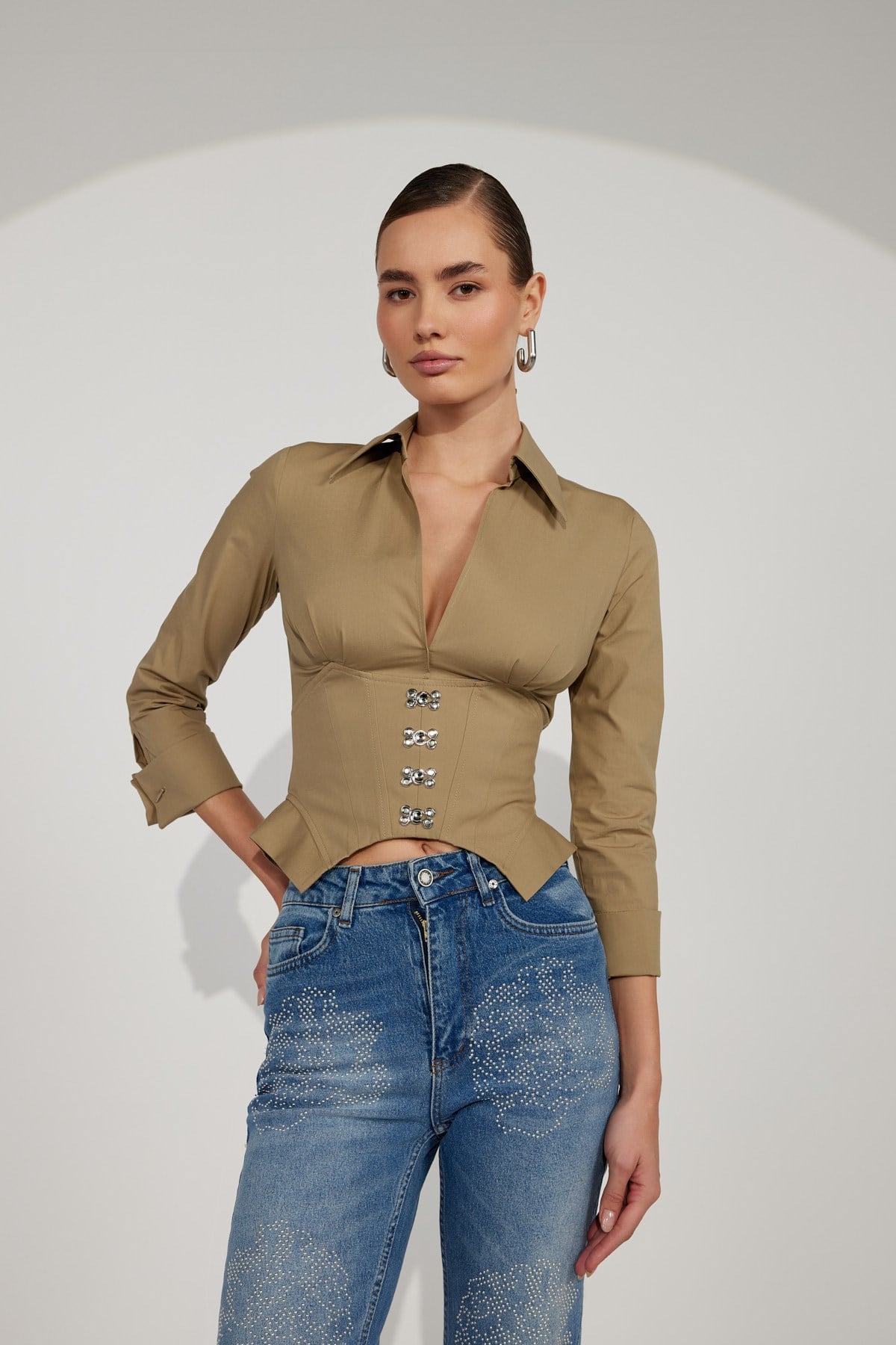 Essential 100% Cotton Corset Shirt Bronze Brown