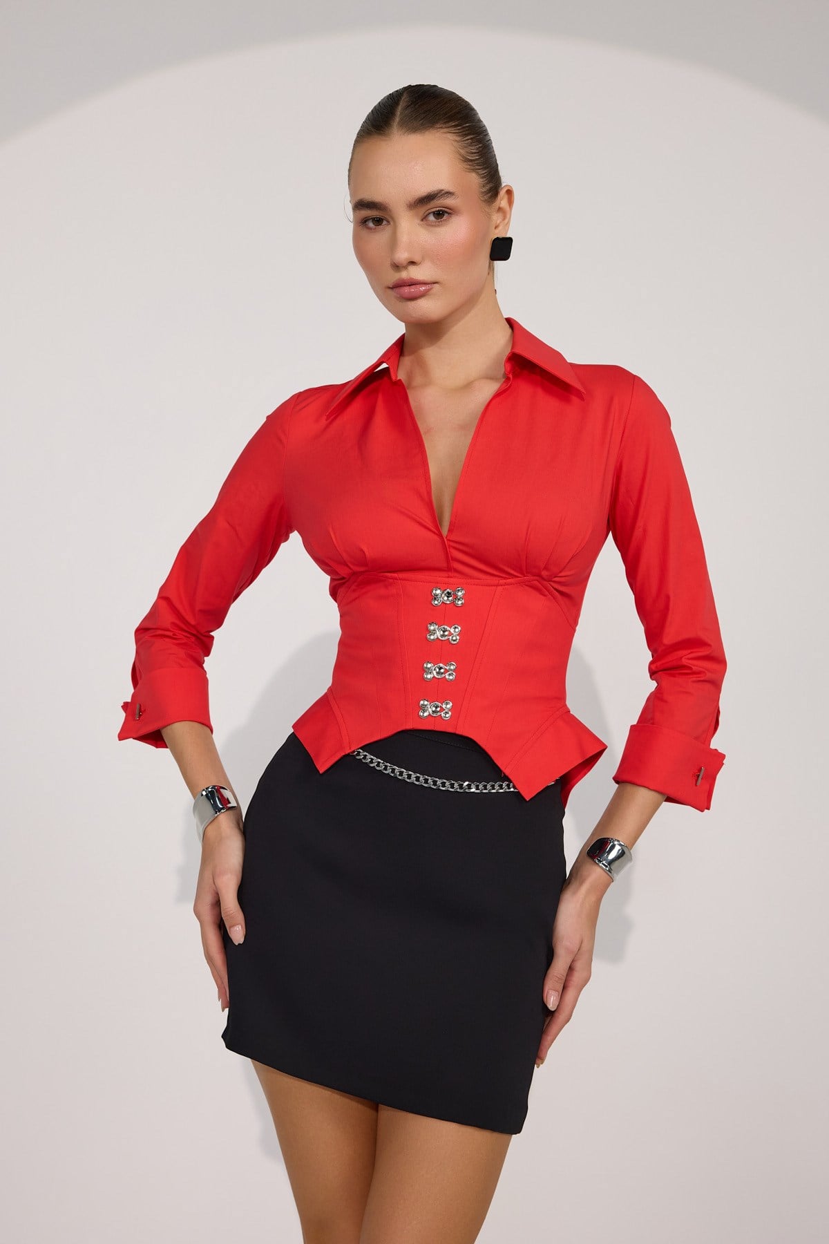 Essential 100% Cotton Corset Shirt Red
