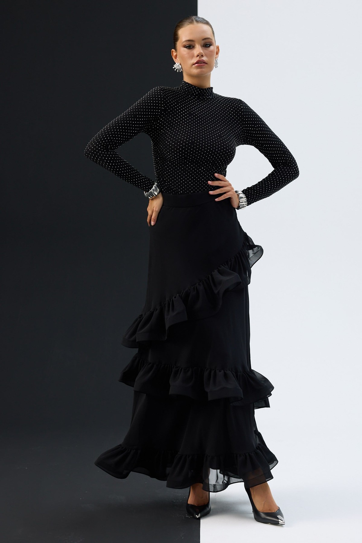 Eternal Flow Maxi Skirt Black