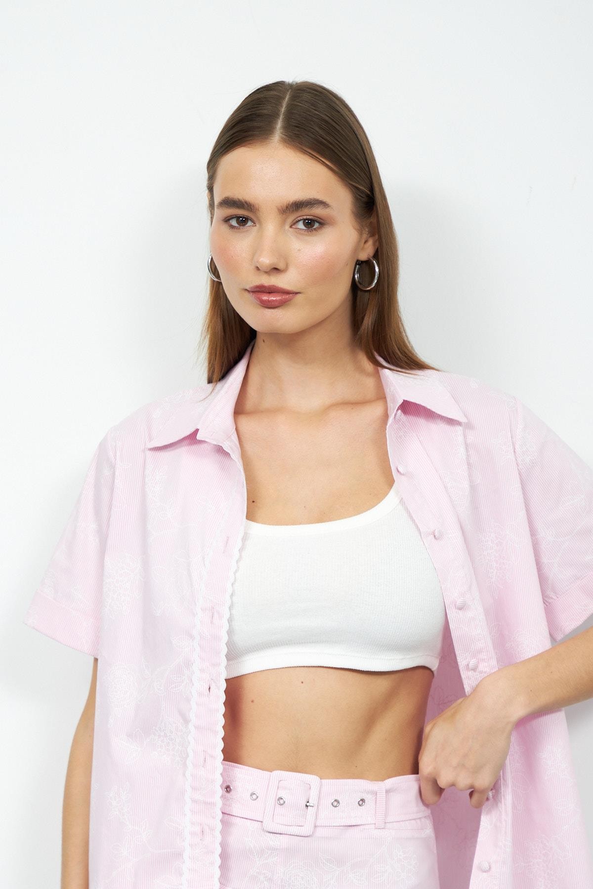 Genny Fitilli Askılı Basic Crop Bluz Beyaz