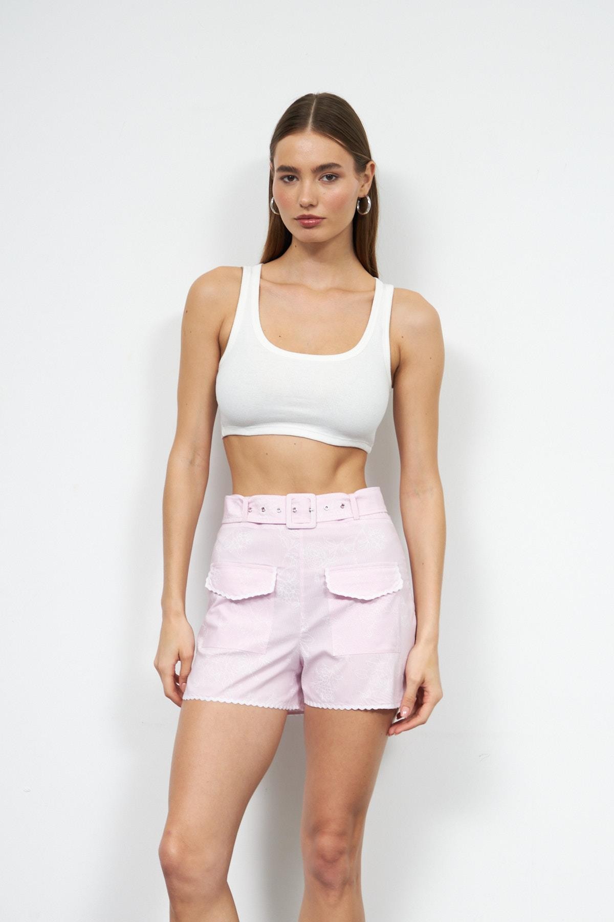 Genny Fitilli Askılı Basic Crop Bluz Beyaz