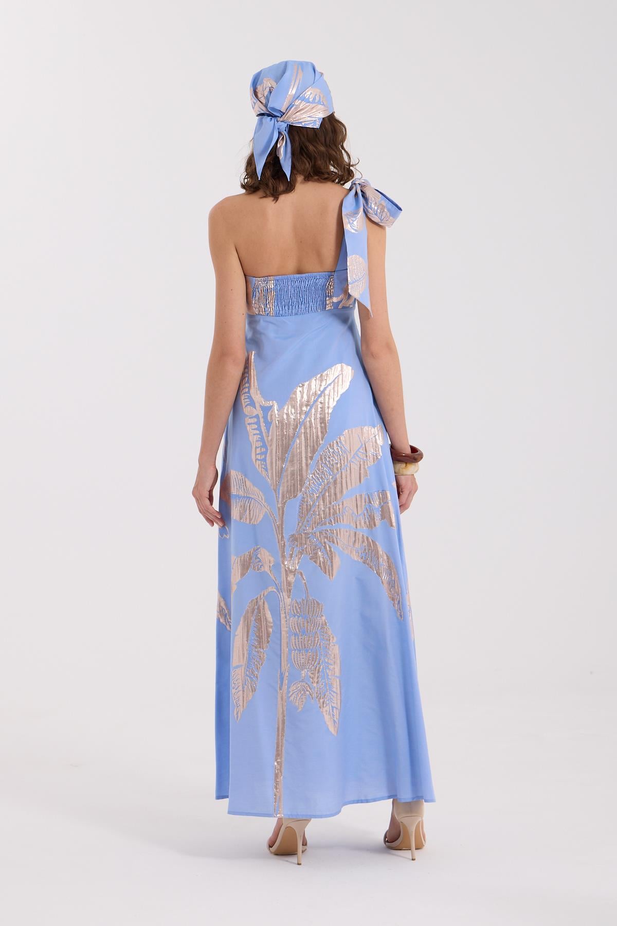 Golden Palm Maxi Boy Elbise Mavi