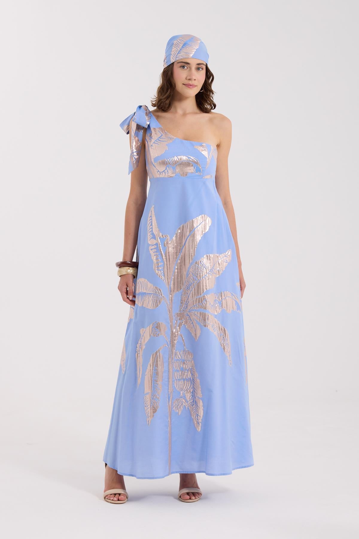 Golden Palm Maxi Boy Elbise Mavi