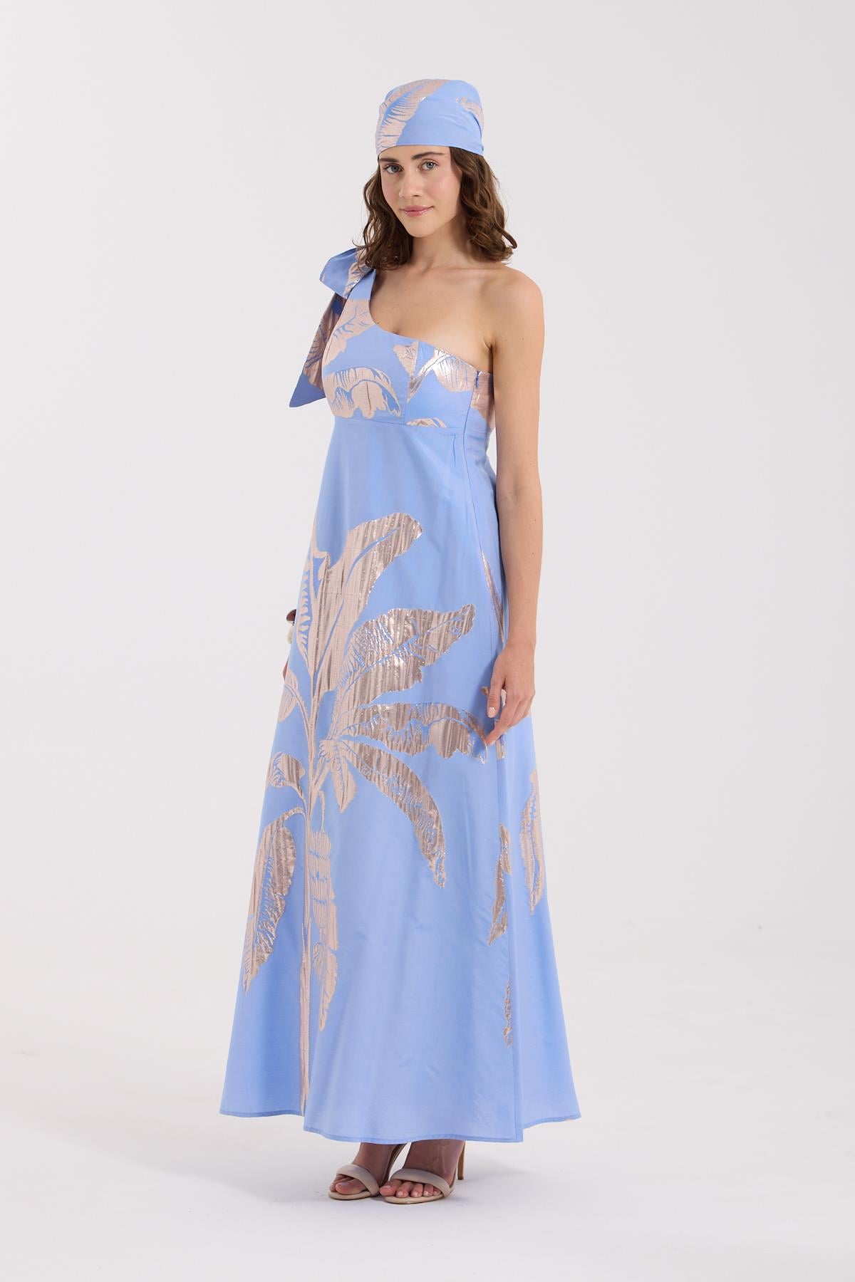 Golden Palm Maxi Boy Elbise Mavi