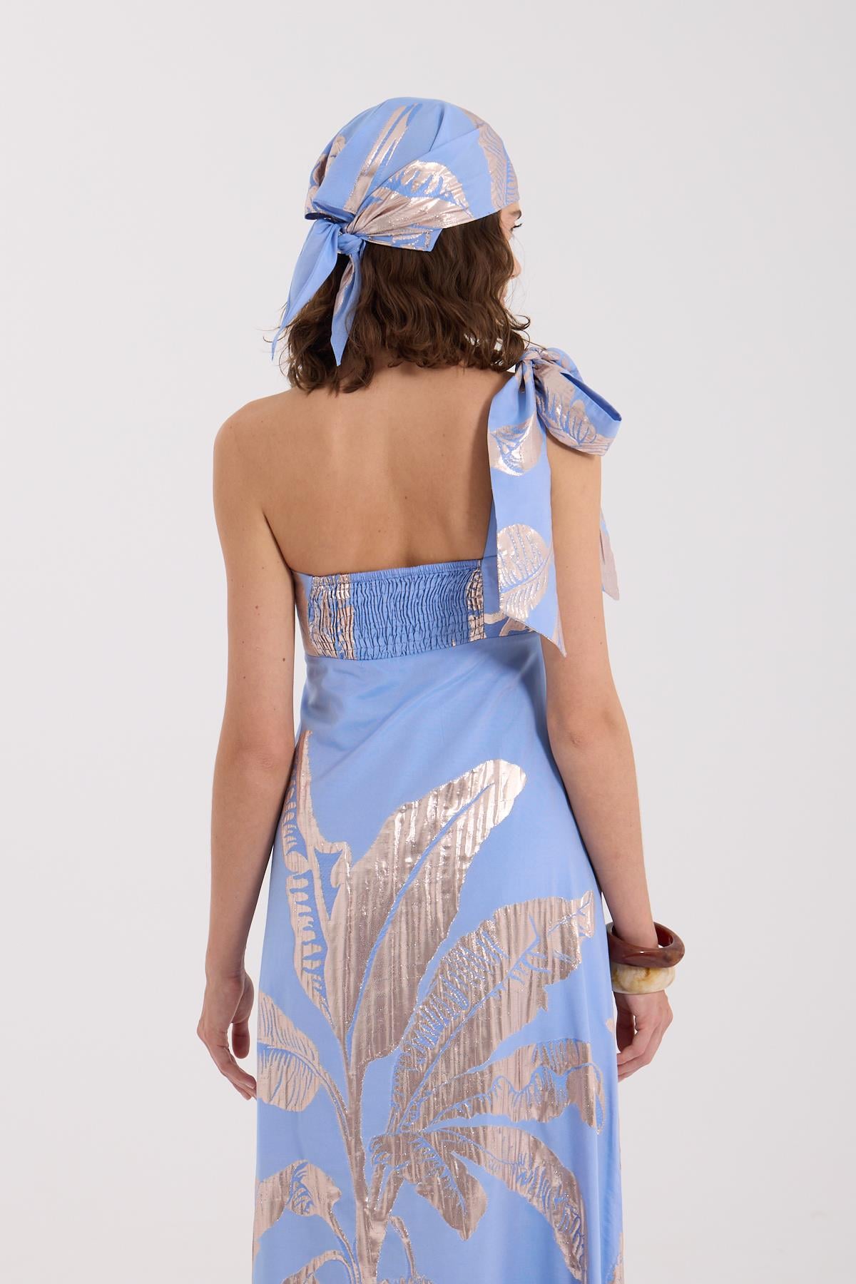 Golden Palm Maxi Boy Elbise Mavi