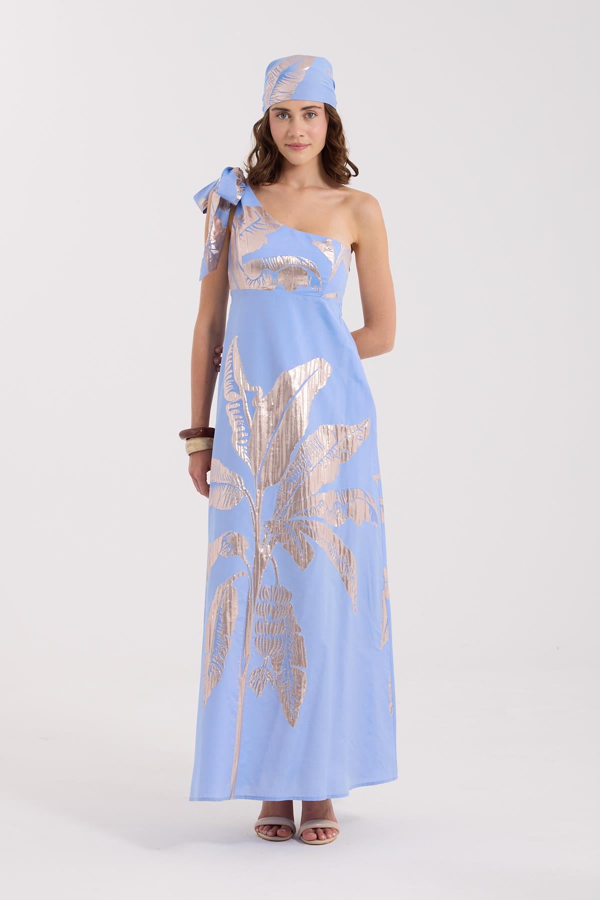 Golden Palm Maxi Boy Elbise Mavi