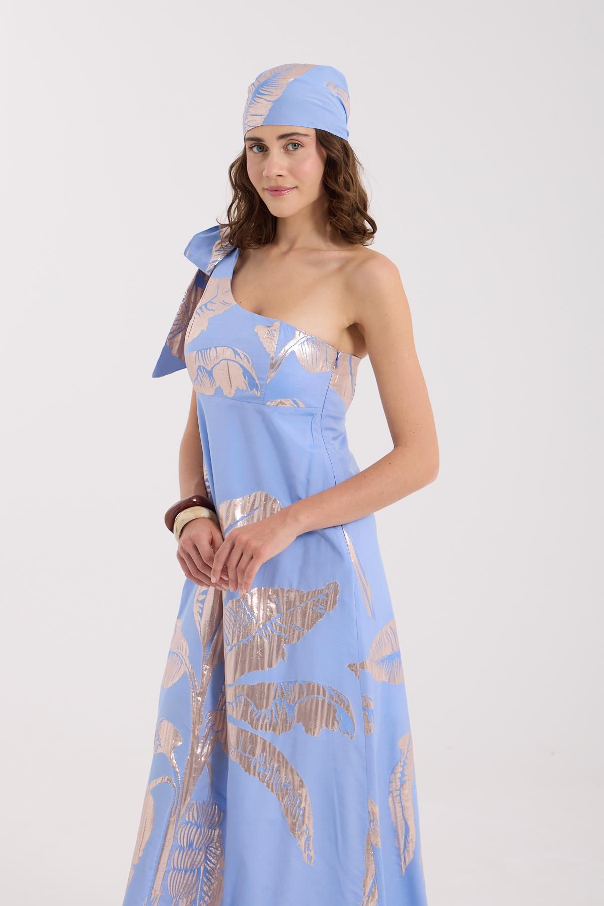 Golden Palm Maxi Boy Elbise Mavi