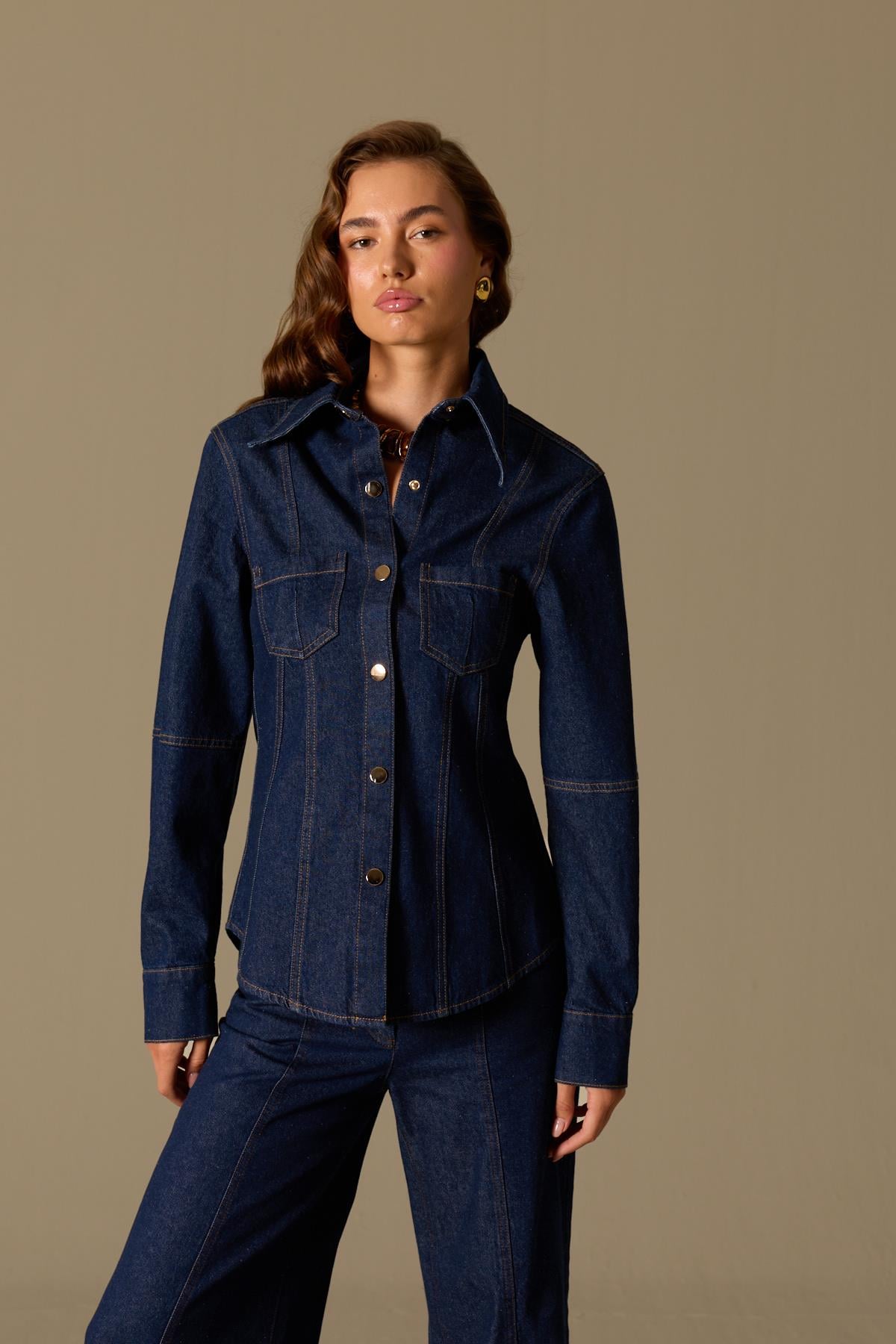 Golden Rodeo Tailored Denim Shirt Dark Blue