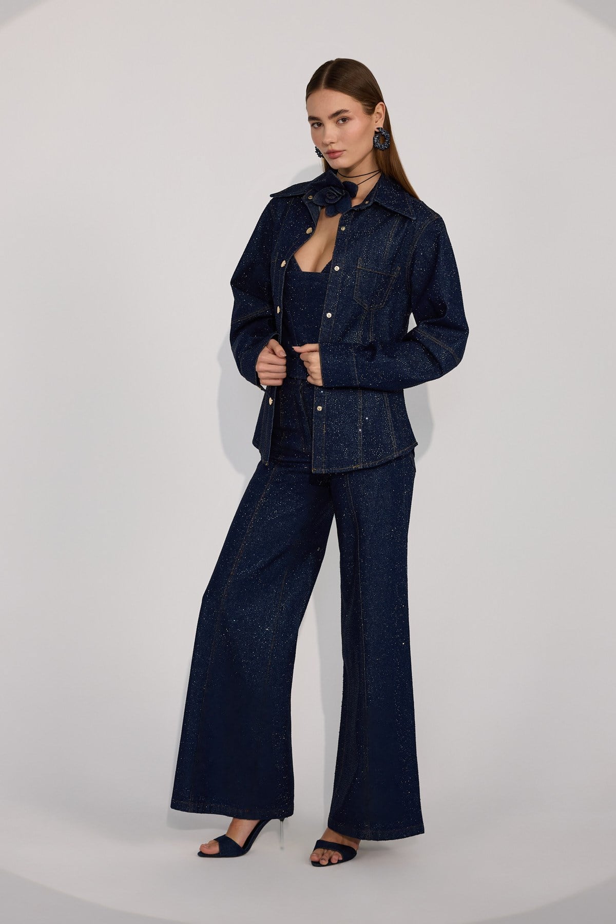 Golden Rodeo Tailored Diamond Denim Shirt Dark Blue
