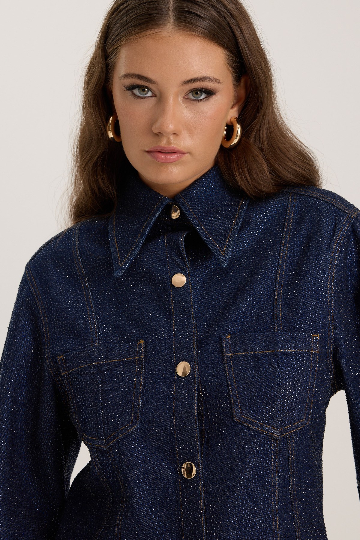 Golden Rodeo Tailored Diamond Denim Shirt Dark Blue