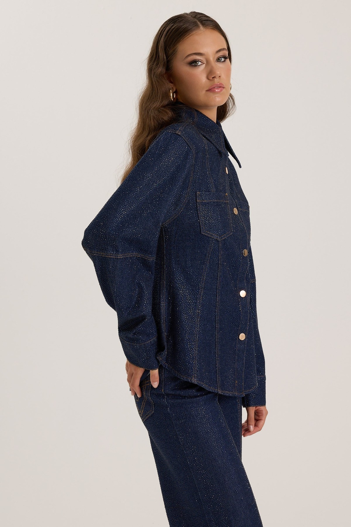 Golden Rodeo Tailored Diamond Denim Shirt Dark Blue