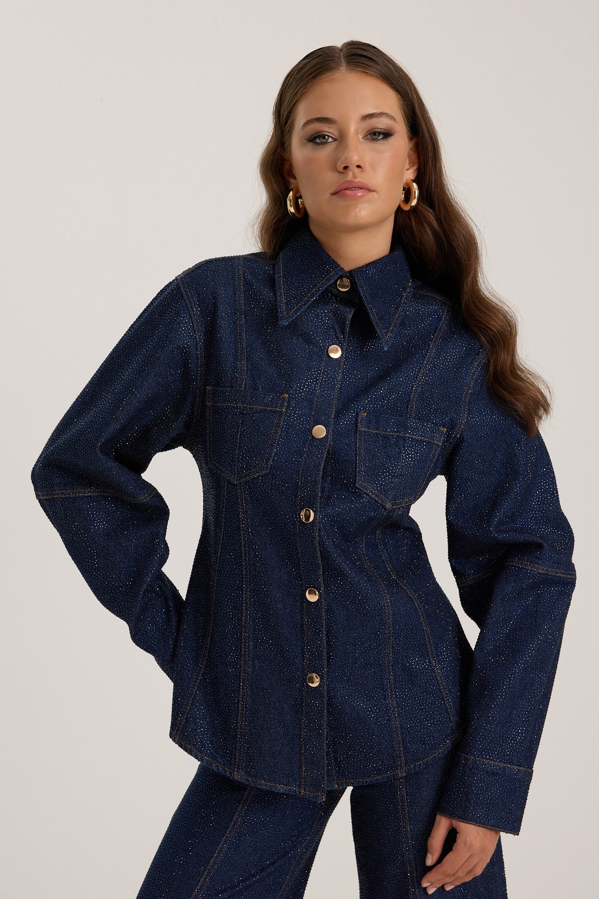 Golden Rodeo Tailored Diamond Denim Shirt Dark Blue