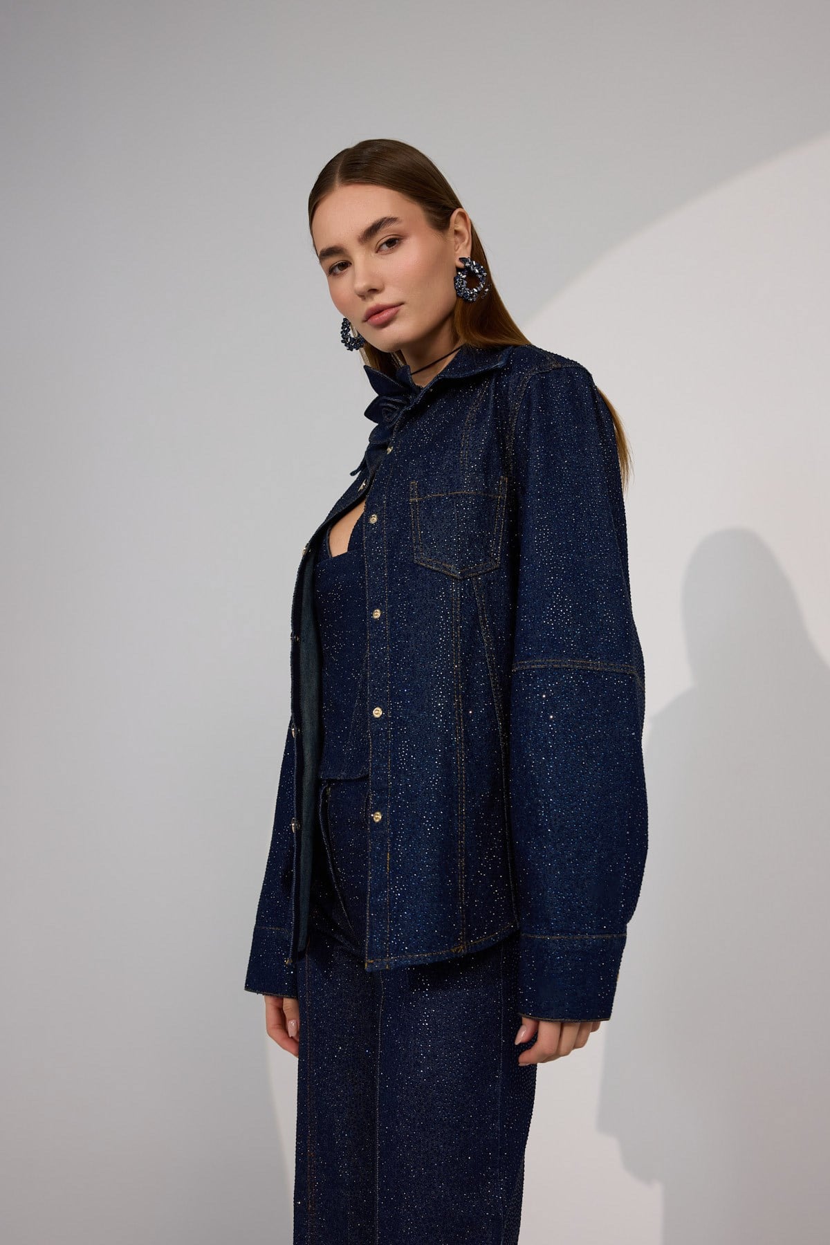 Golden Rodeo Tailored Diamond Denim Shirt Dark Blue