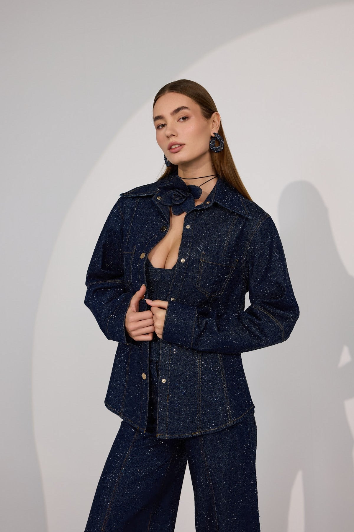 Golden Rodeo Tailored Diamond Denim Shirt Dark Blue