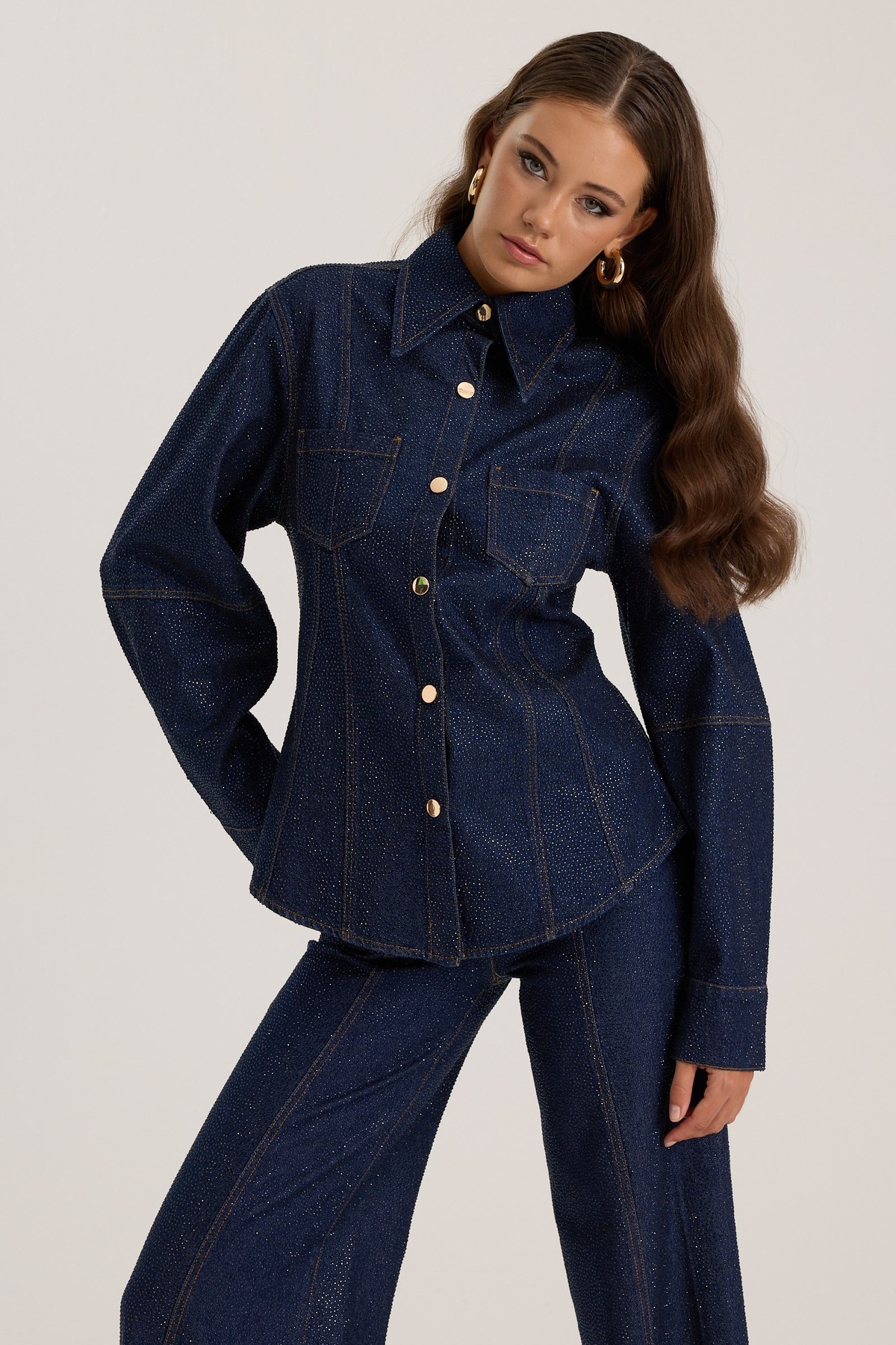 Golden Rodeo Tailored Diamond Denim Shirt Dark Blue