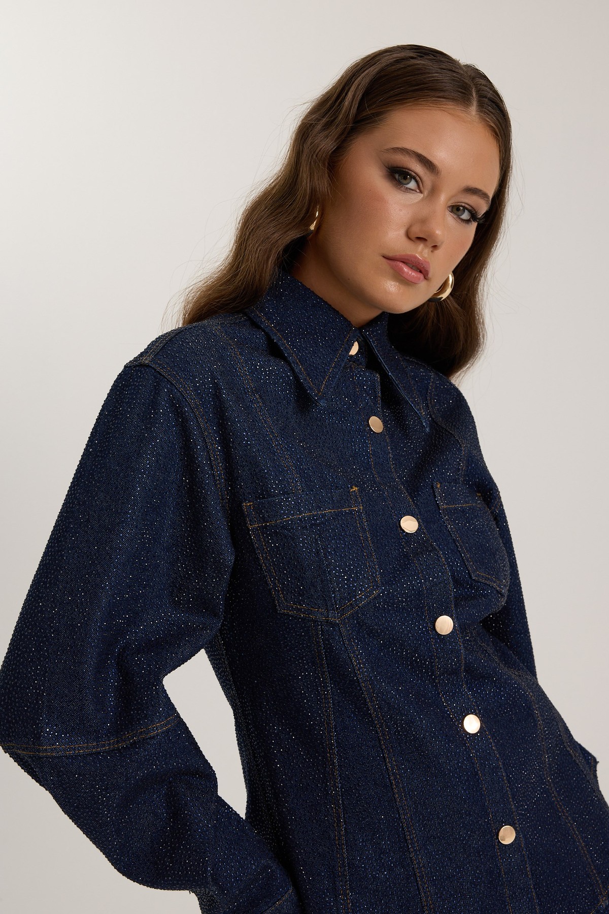 Golden Rodeo Tailored Diamond Denim Shirt Dark Blue