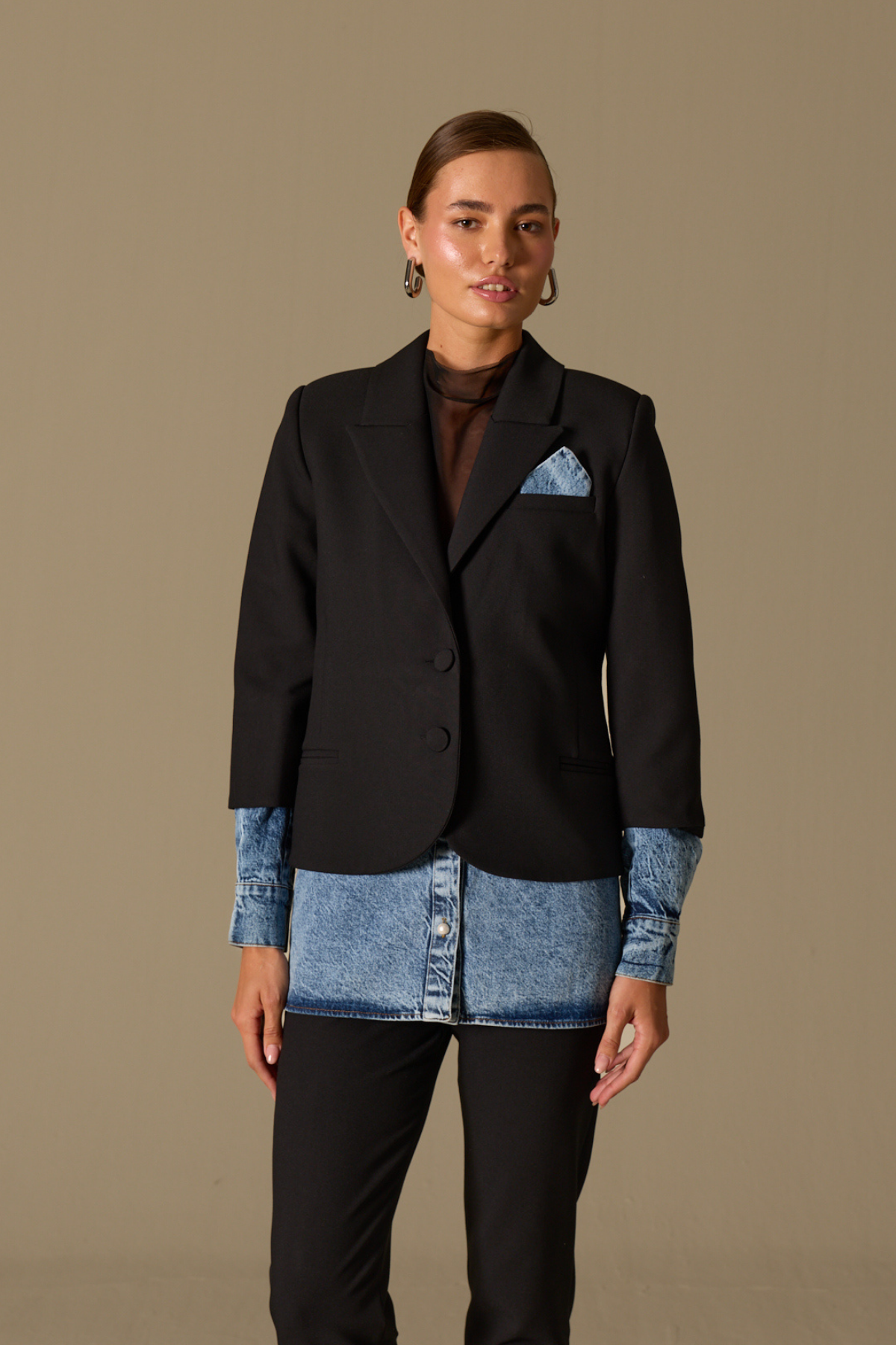 Hailey Jean Gömlek Detaylı Blazer Ceket Black