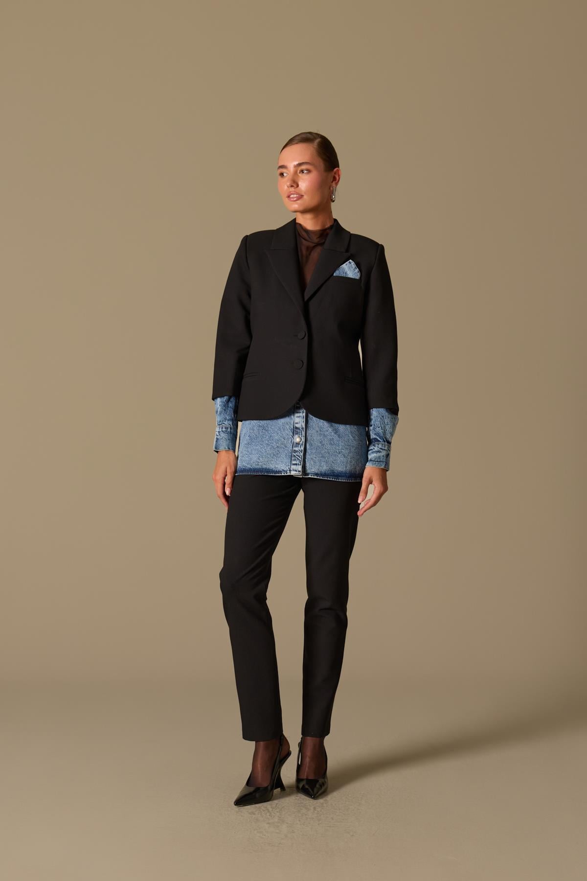Hailey Jean Gömlek Detaylı Blazer Ceket Black