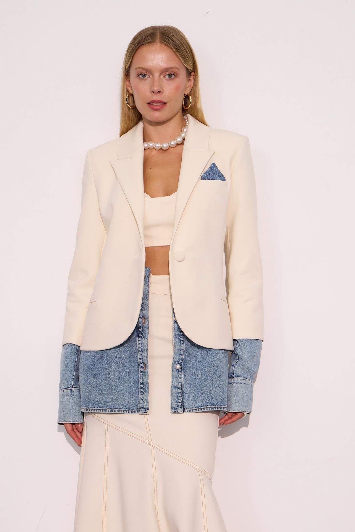Hailey Jean Gömlek Detaylı Blazer Ceket Ecru