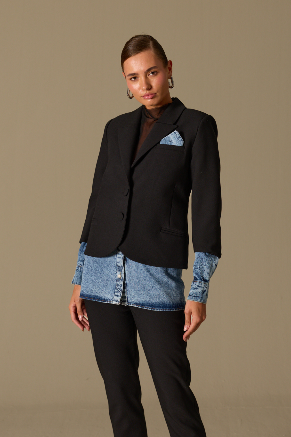 Hailey Jean Gömlek Detaylı Blazer Ceket Black