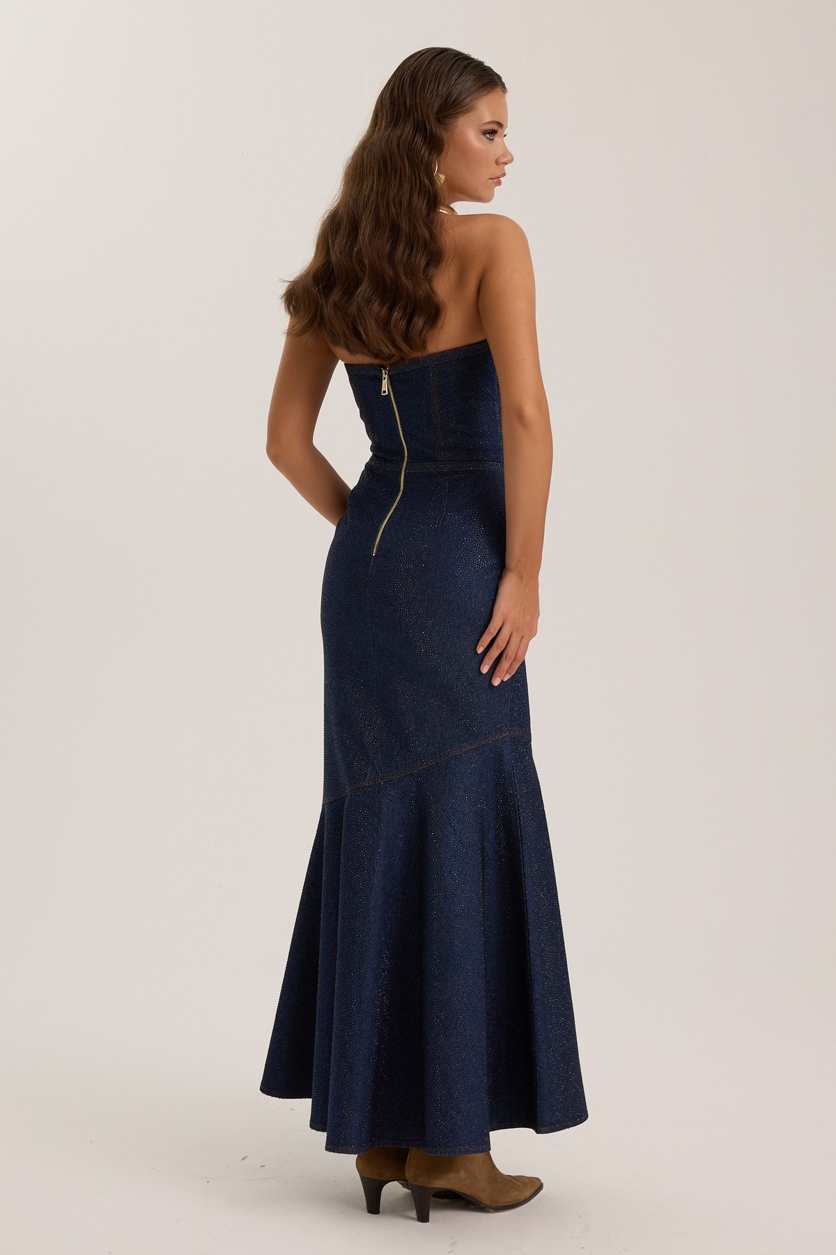 Iconic Diamond Jean Fleur Denim Maxi Dress DARK BLUE