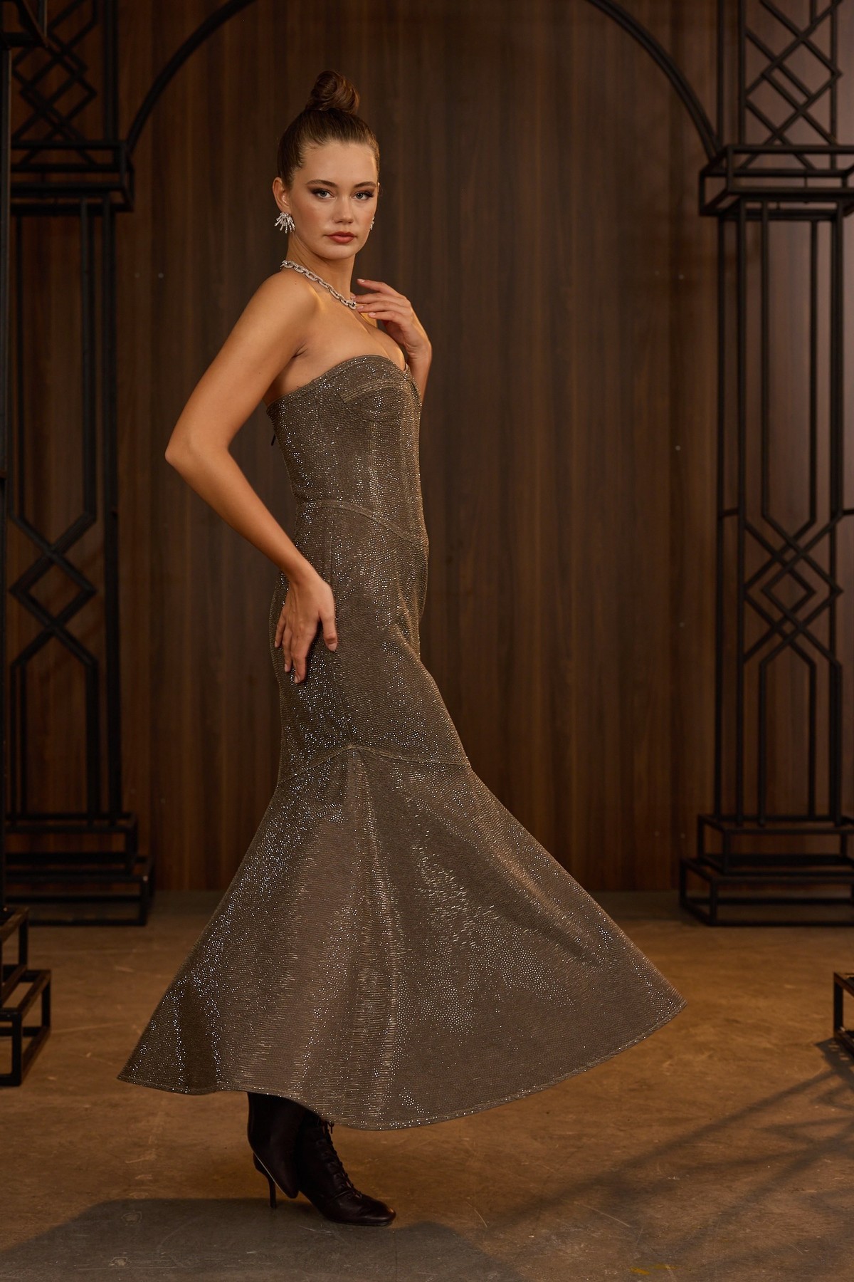 Iconic Diamond Jean Fleur Denim Maxi Dress DARK GREEN