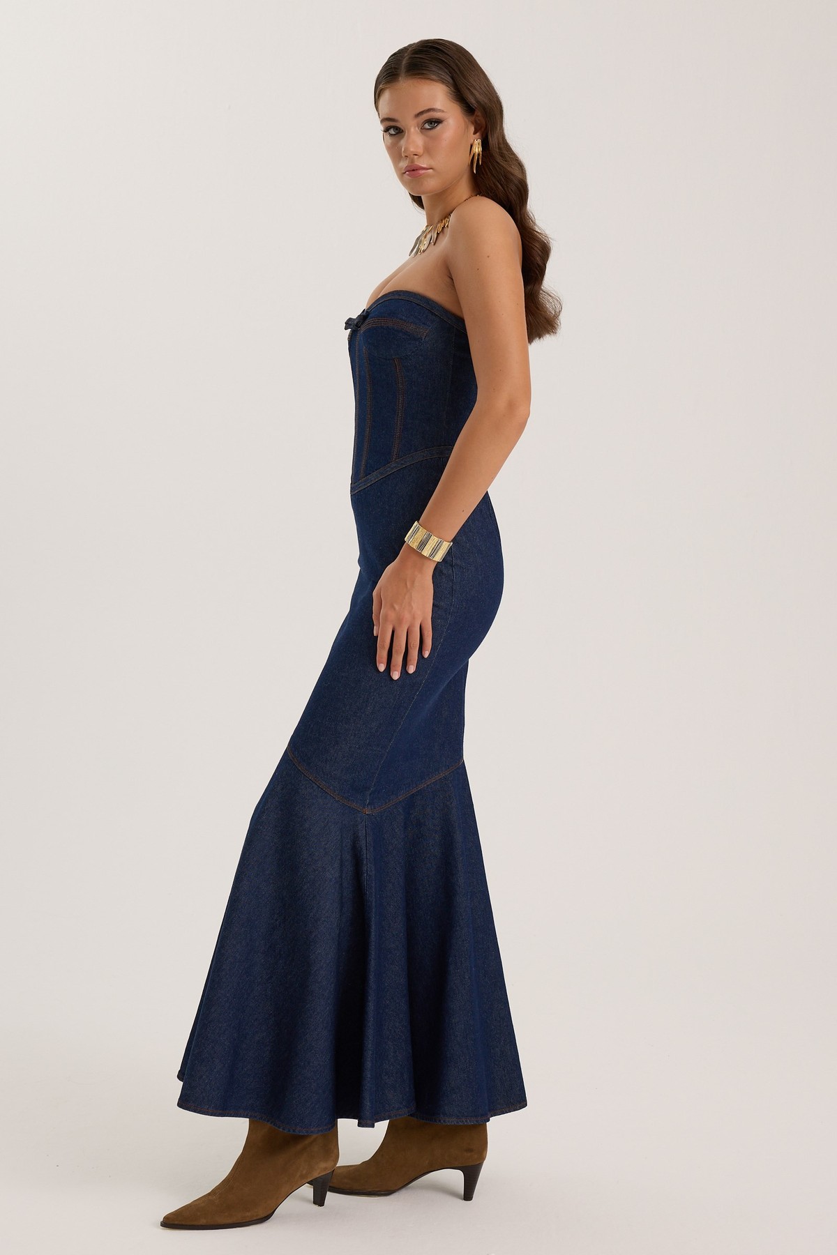 Iconic Jean Fleur  Denim Maxi Dress DARK BLUE