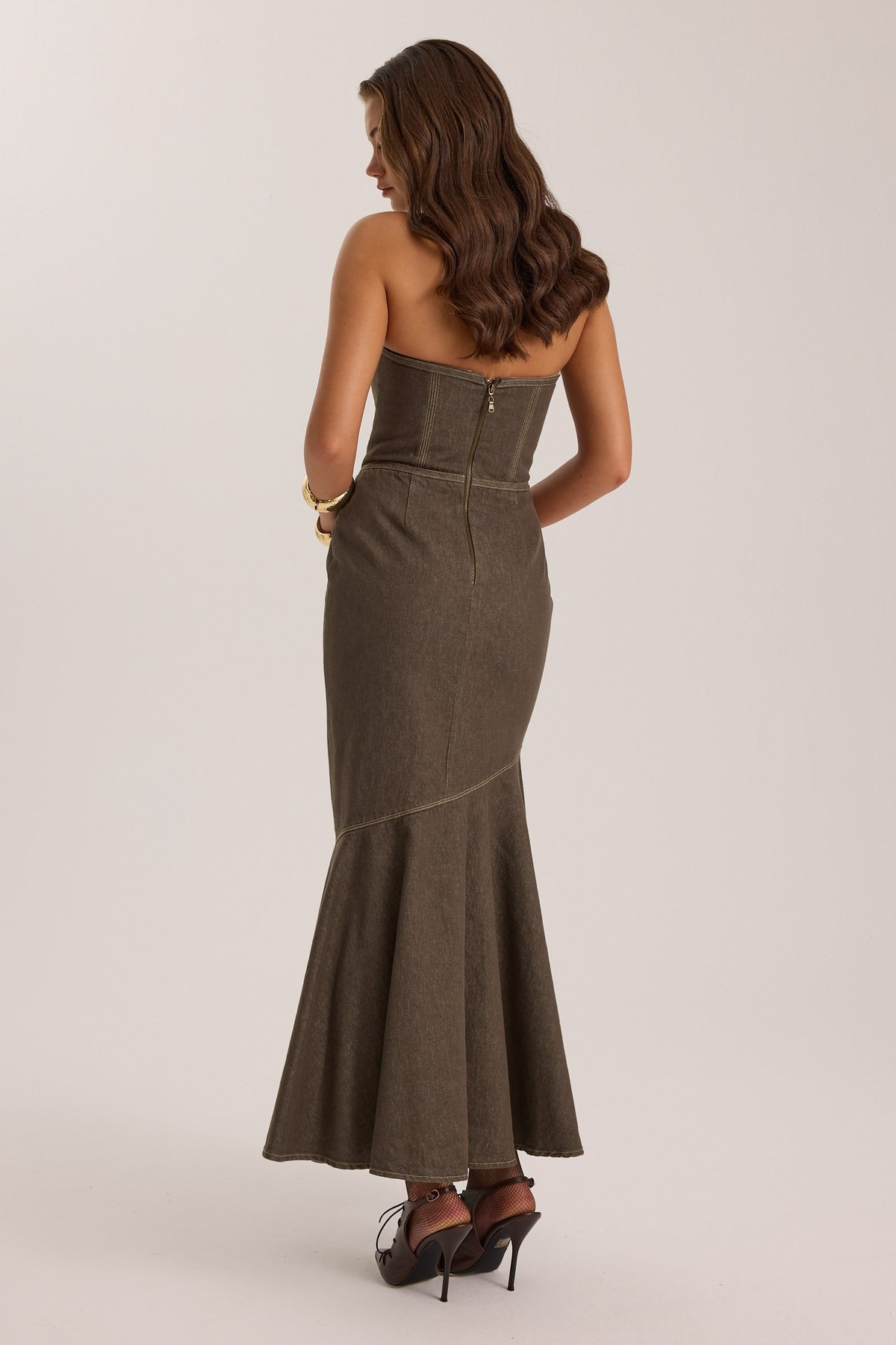 Iconic Jean Fleur  Denim Maxi Dress DARK GREEN