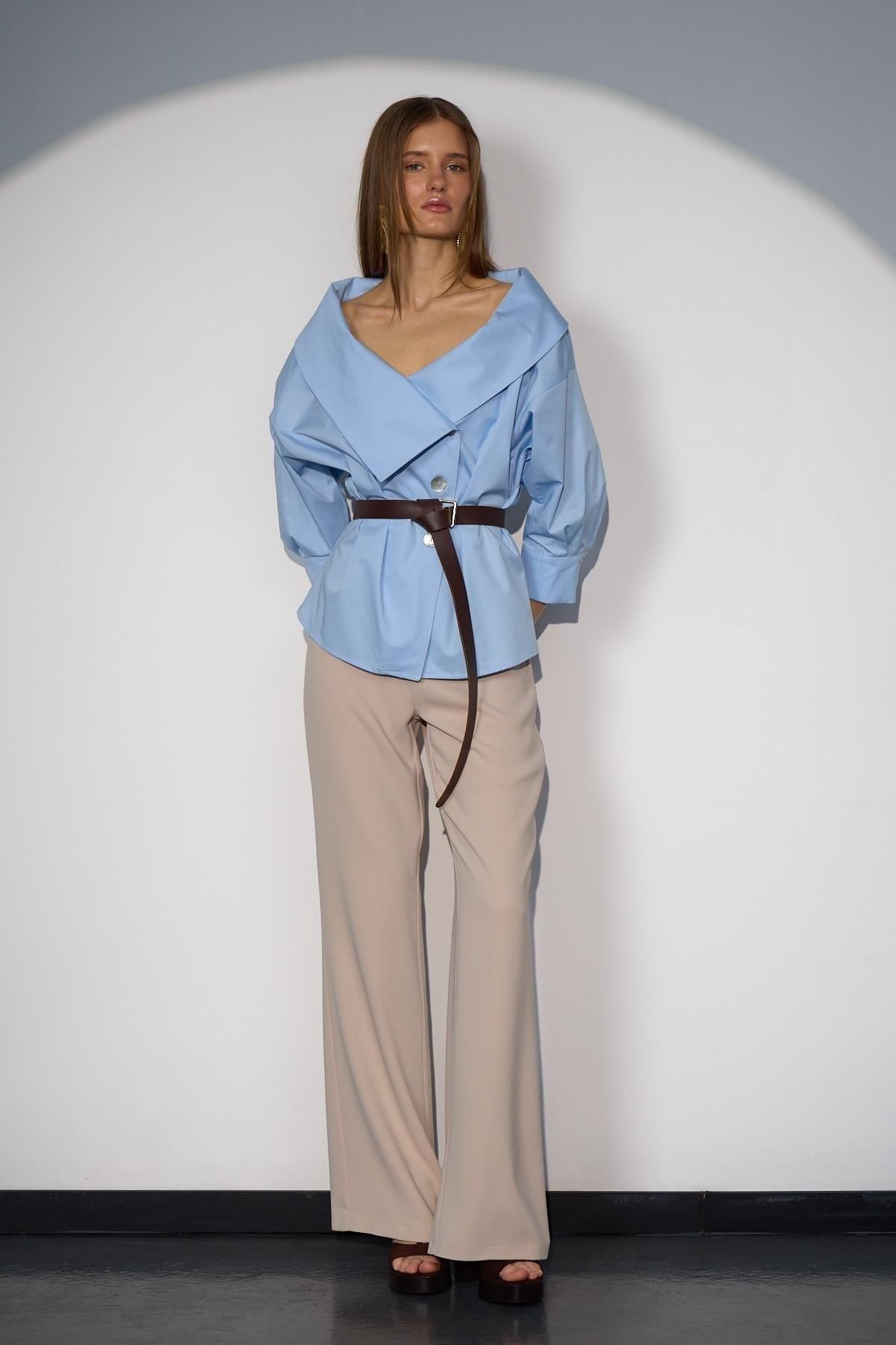 Iconic Lady Di %100 Cotton Shirt Baby Blue