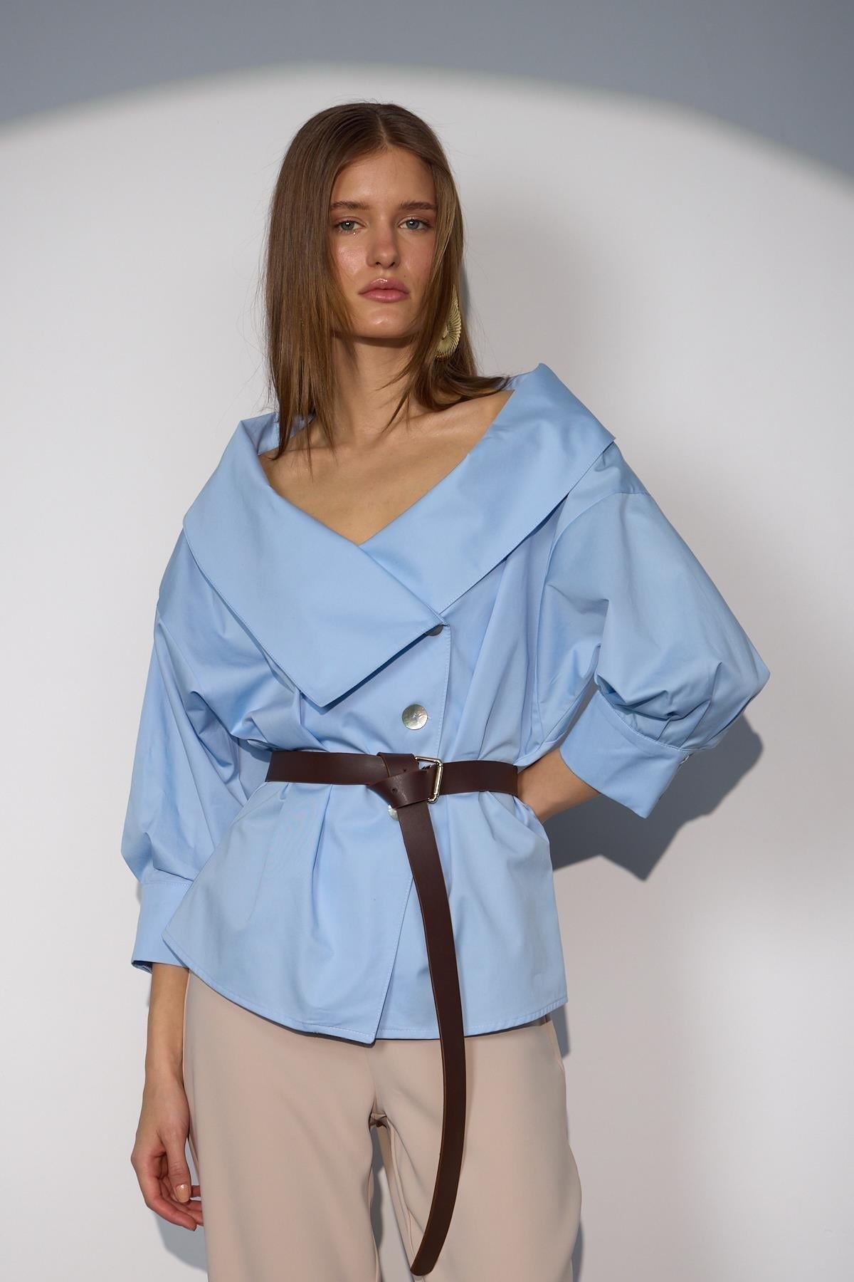 Iconic Lady Di %100 Cotton Shirt Baby Blue