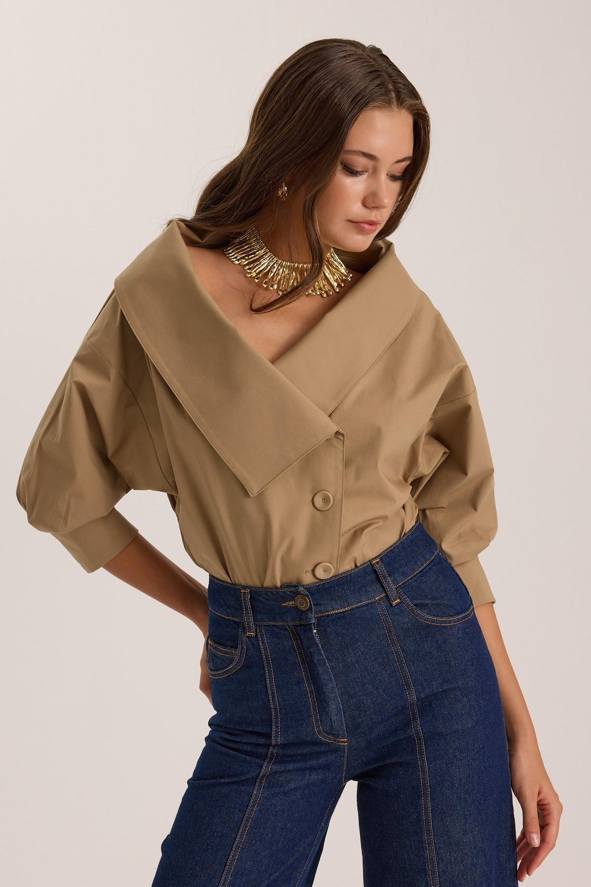 Iconic Lady Di %100 Cotton Shirt Bronze Brown