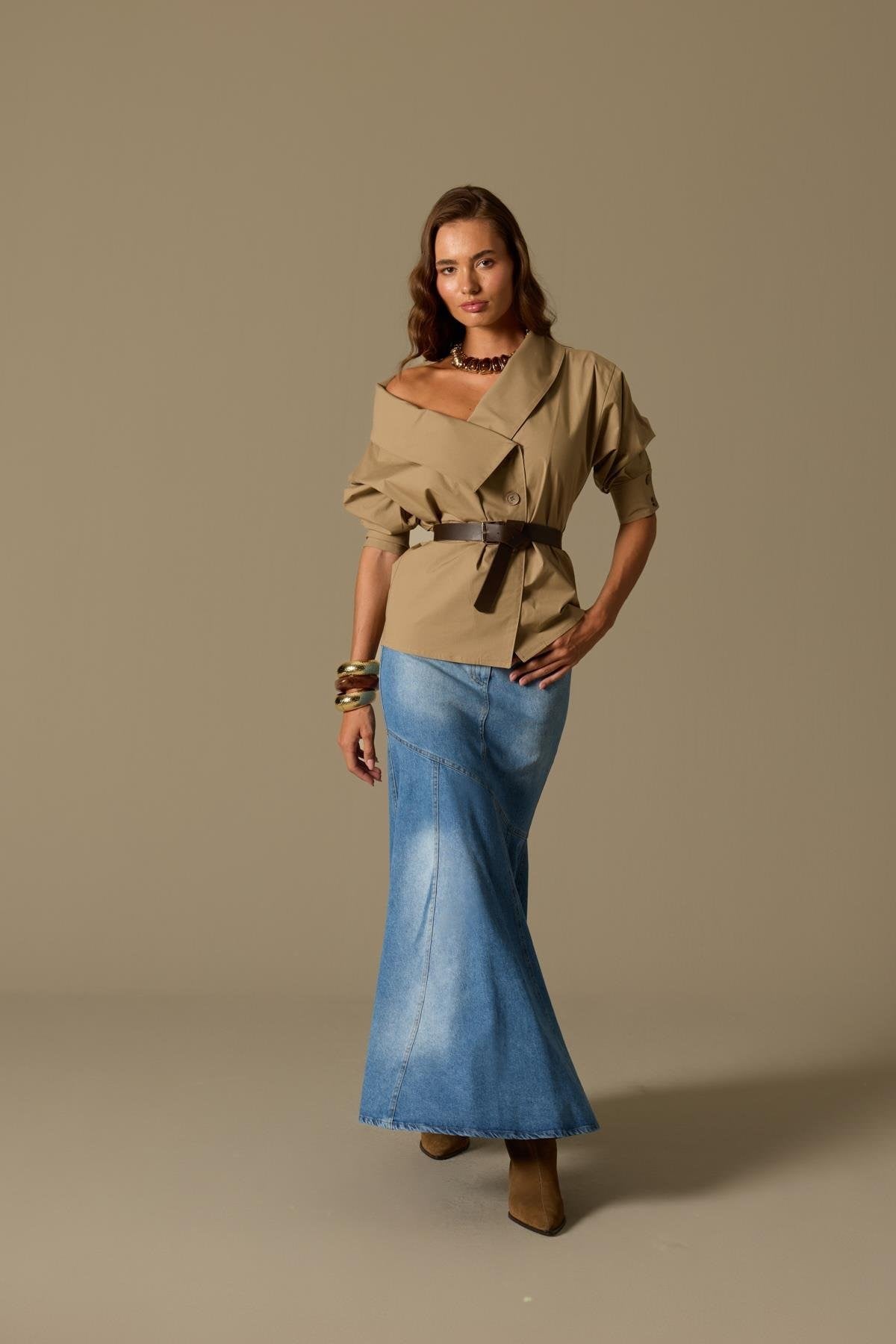 Iconic Lady Di 100% Cotton Shirt Bronze Brown