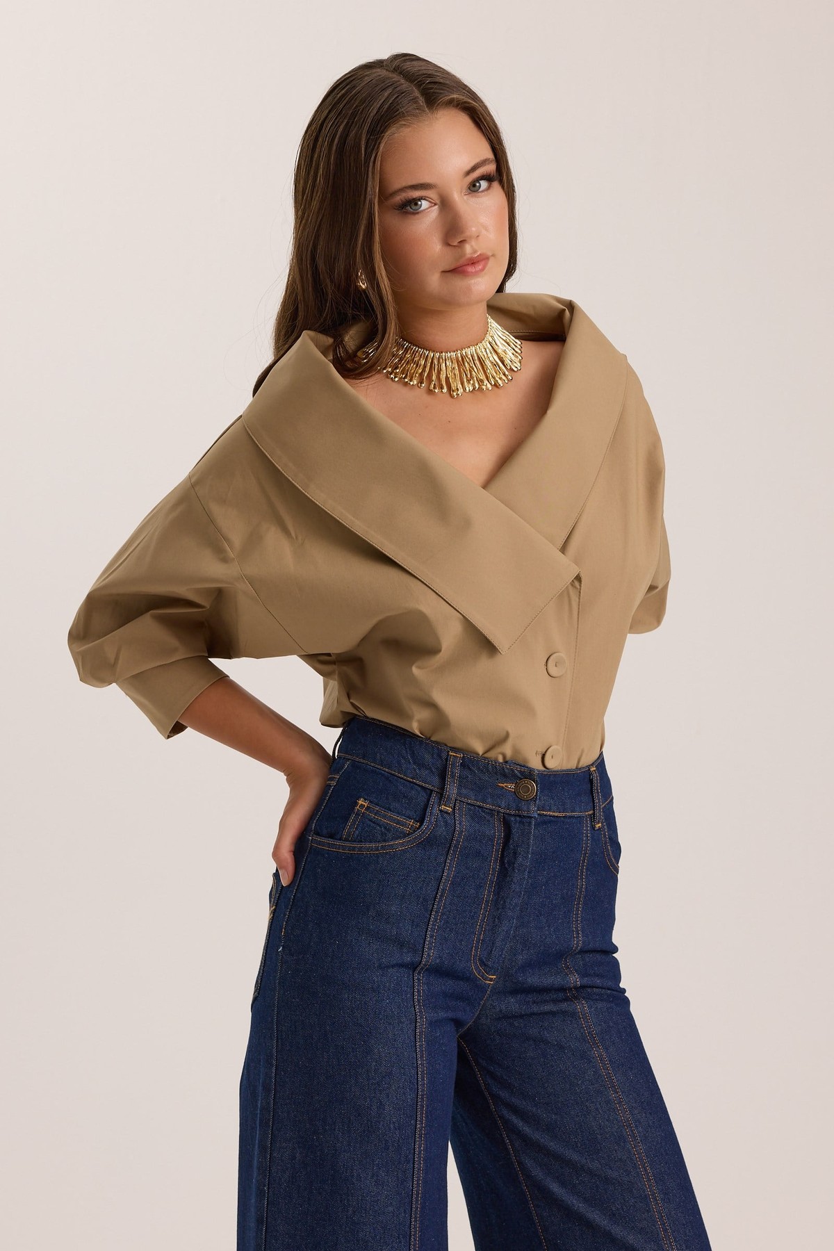 Iconic Lady Di %100 Cotton Shirt Bronze Brown