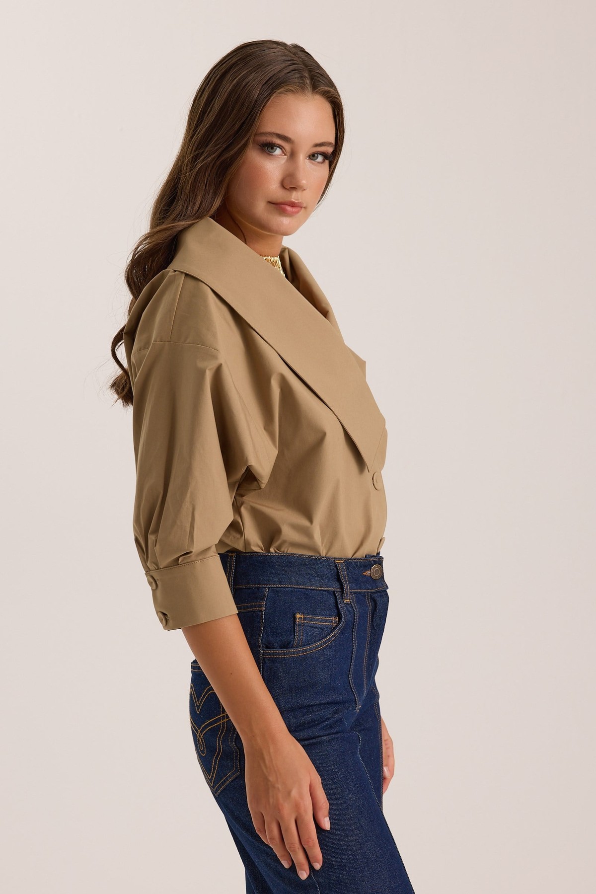 Iconic Lady Di %100 Cotton Shirt Bronze Brown