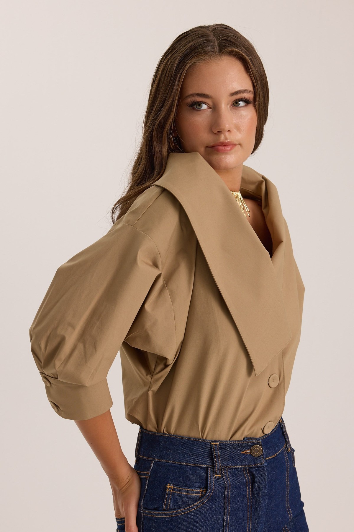 Iconic Lady Di %100 Cotton Shirt Bronze Brown