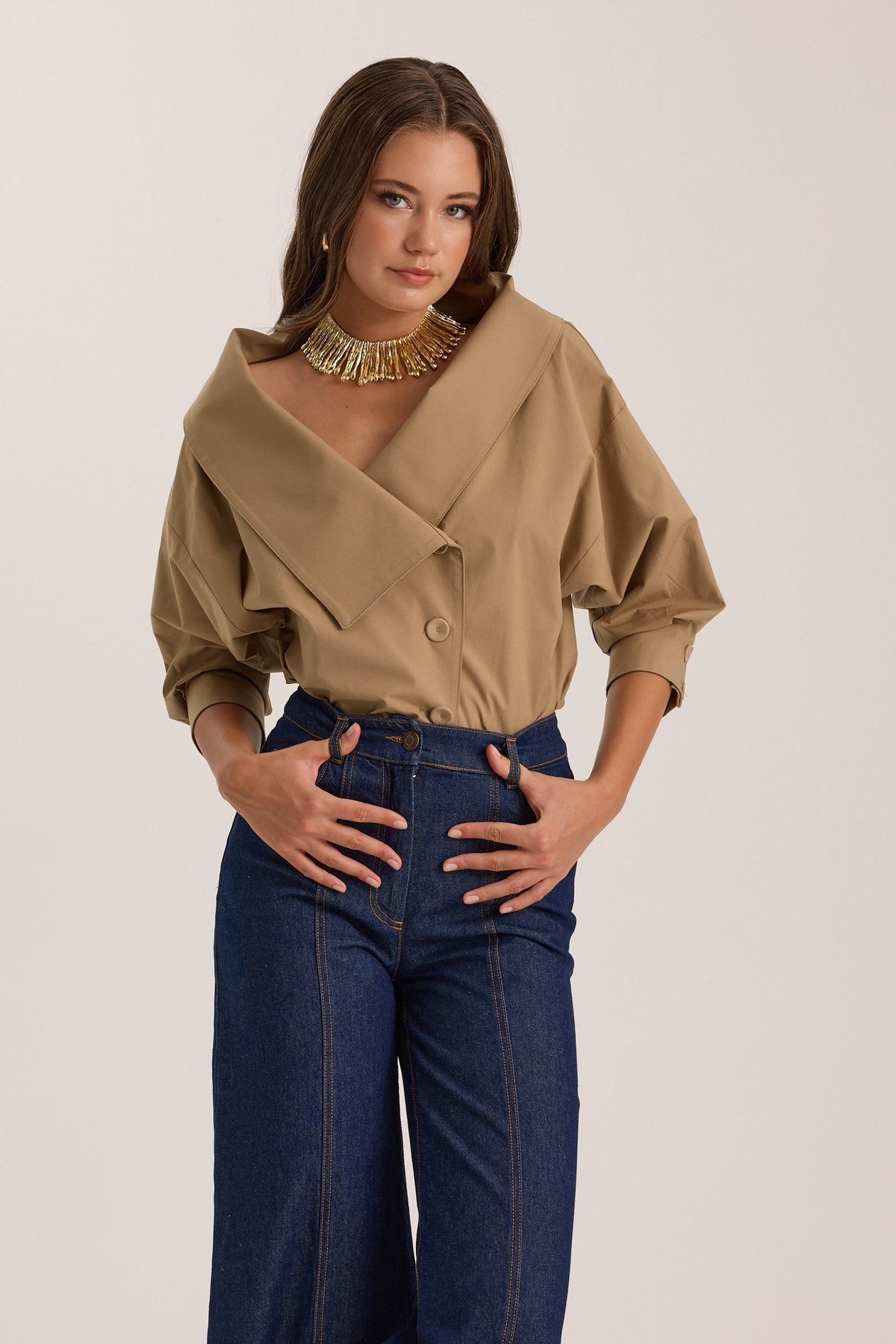 Iconic Lady Di %100 Cotton Shirt Bronze Brown
