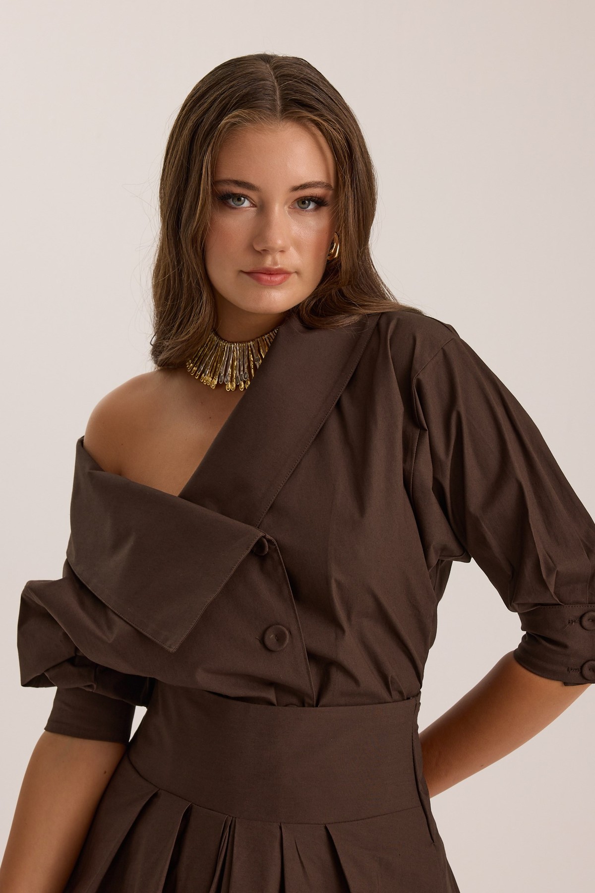 Iconic Lady Di %100 Cotton Shirt Brown