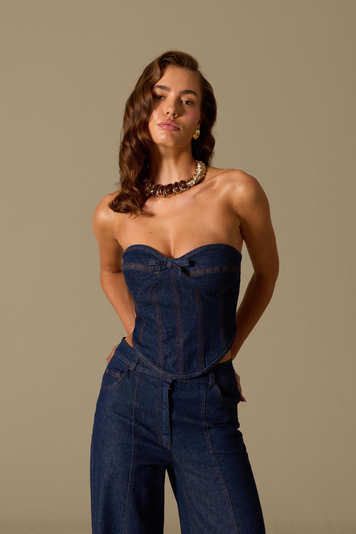 Indigo Belle Denim Bustier Blue Denim