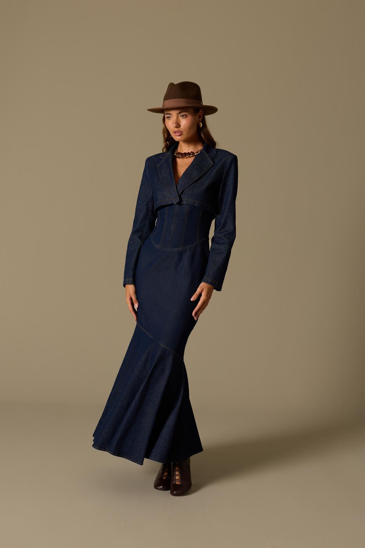 Jean Fleur Denim Maxi Dress Blue Denim