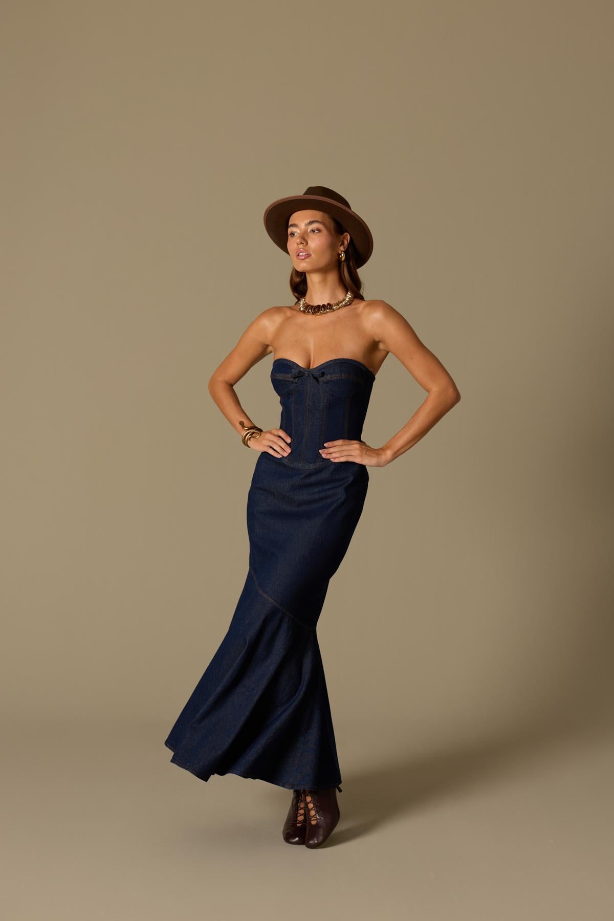 Jean Fleur Denim Maxi Dress Blue Denim