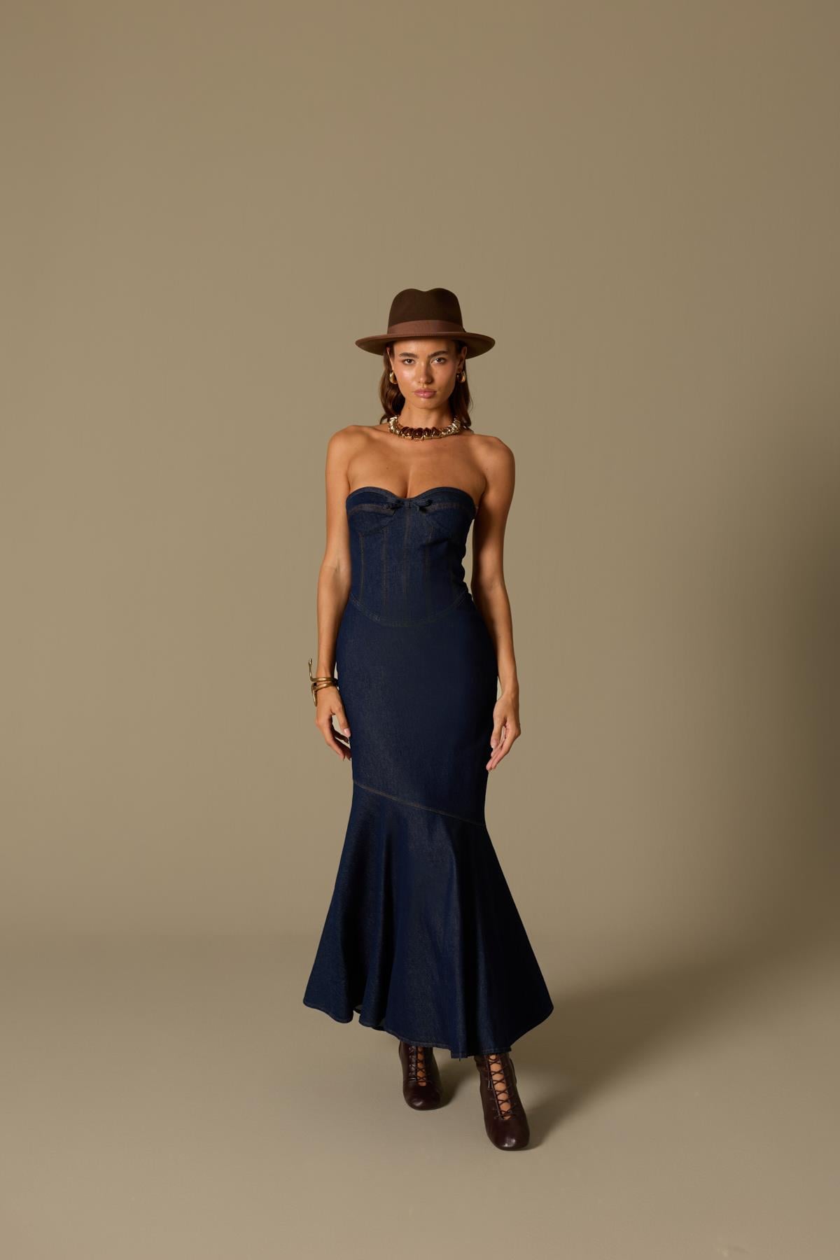 Jean Fleur Denim Maxi Dress Blue Denim