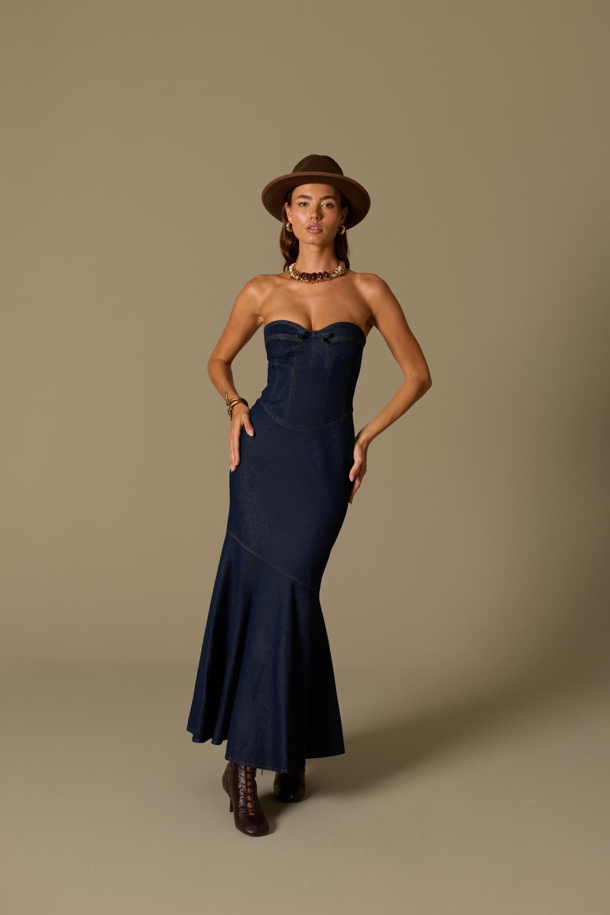 Jean Fleur Denim Maxi Dress Blue Denim