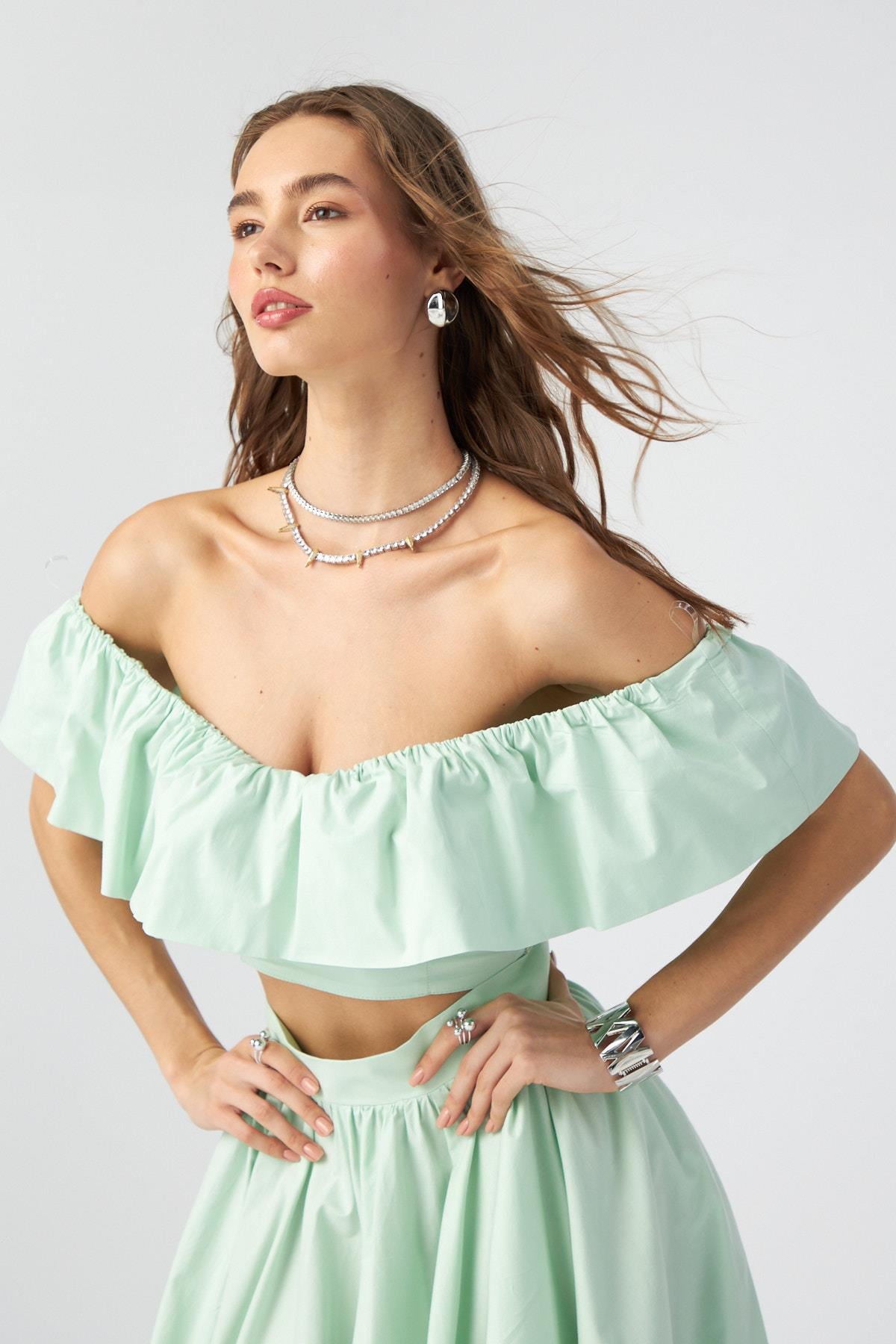 Jolie Ruffle Crop Bluz Mint