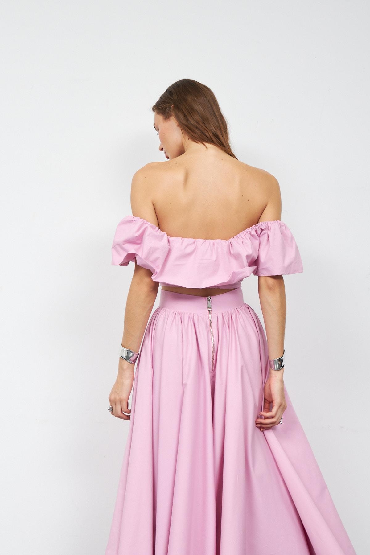 Jolie Ruffle Crop Bluz Pembe